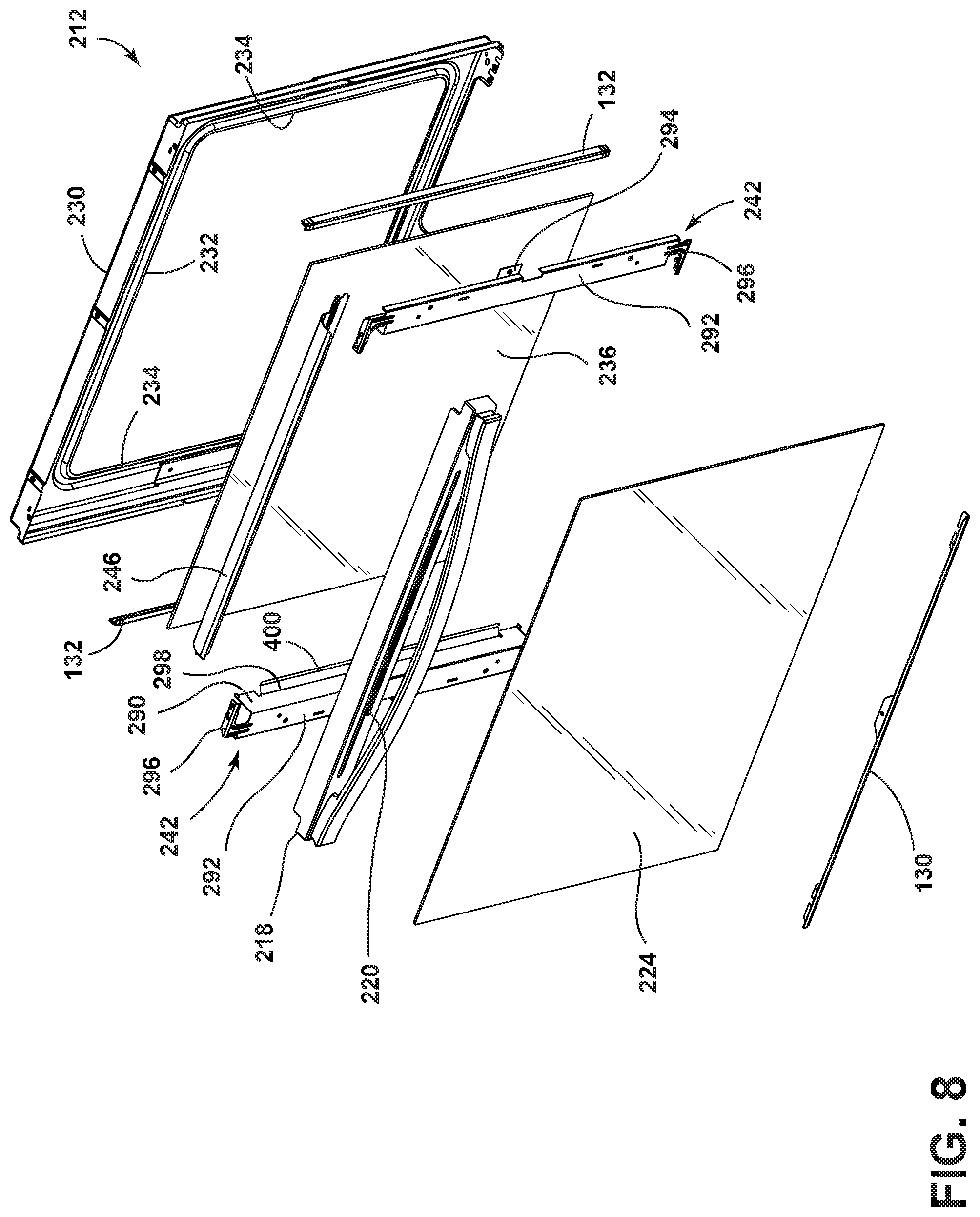 Patent US11781750 Figure 8 – Oven door assembly