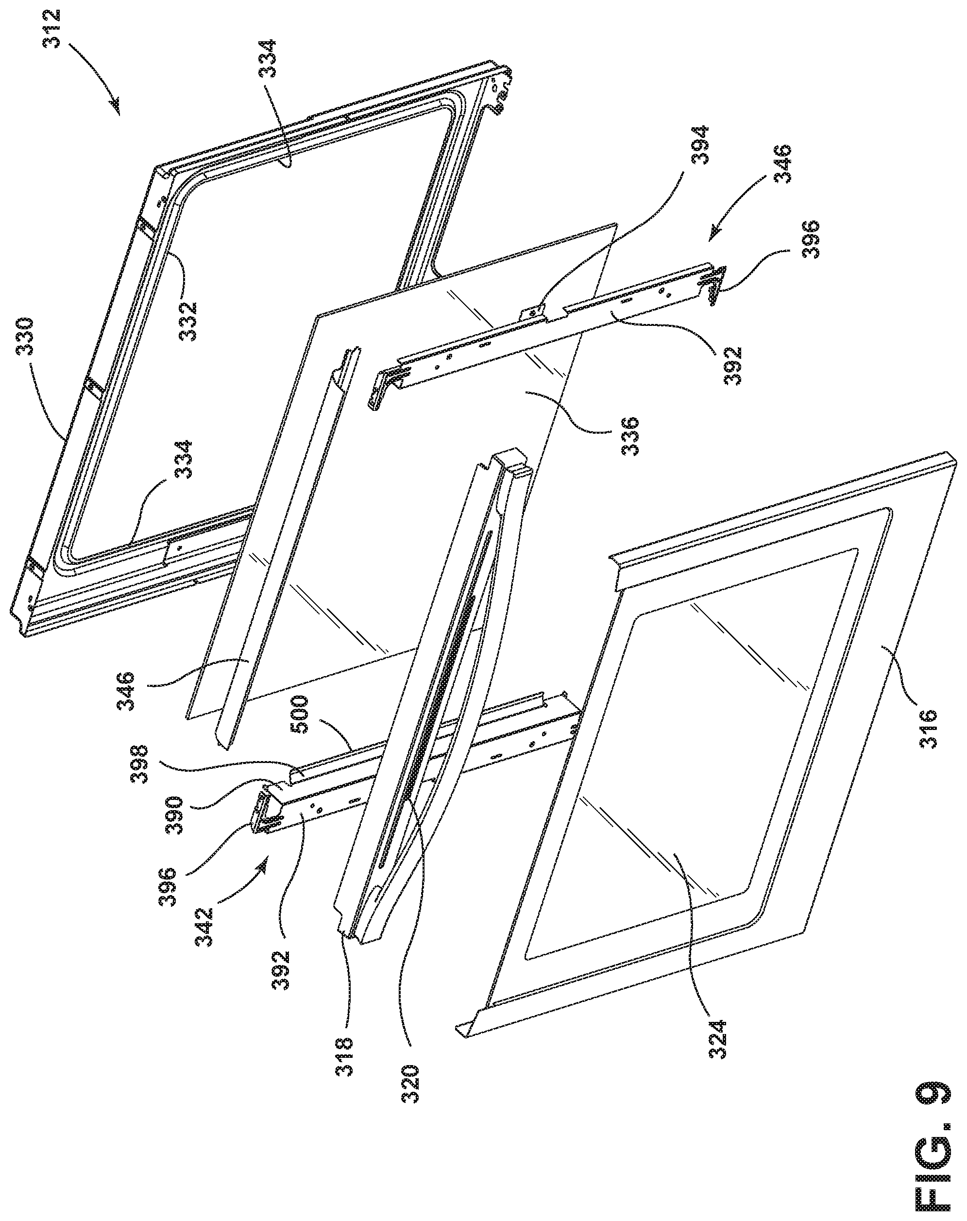 Patent US11781750 Figure 9 – Oven door assembly