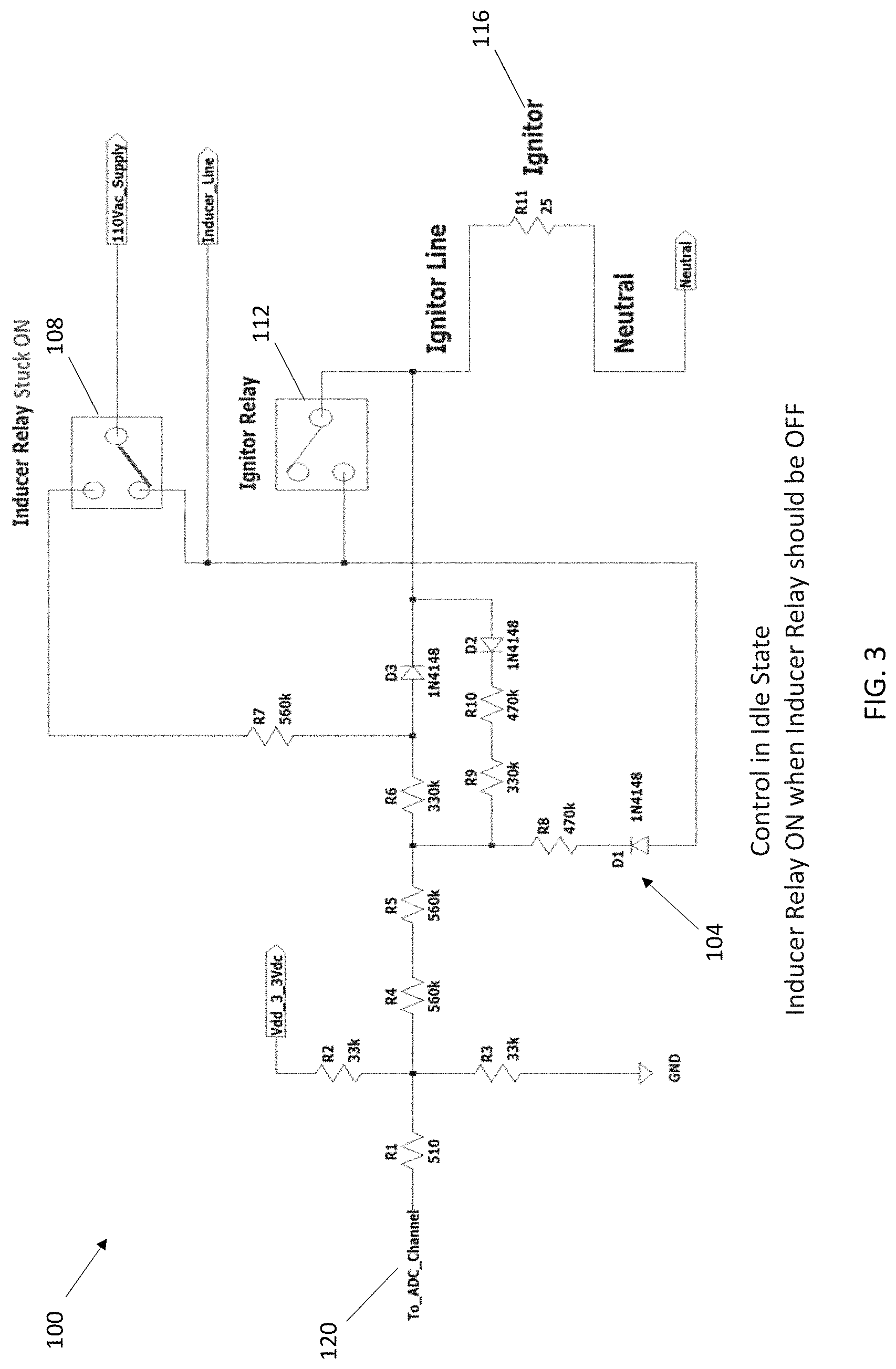 Patent US11781752 Figure 3 – Using diode rectification to determine igniter, inducer relay, and igniter relay faults