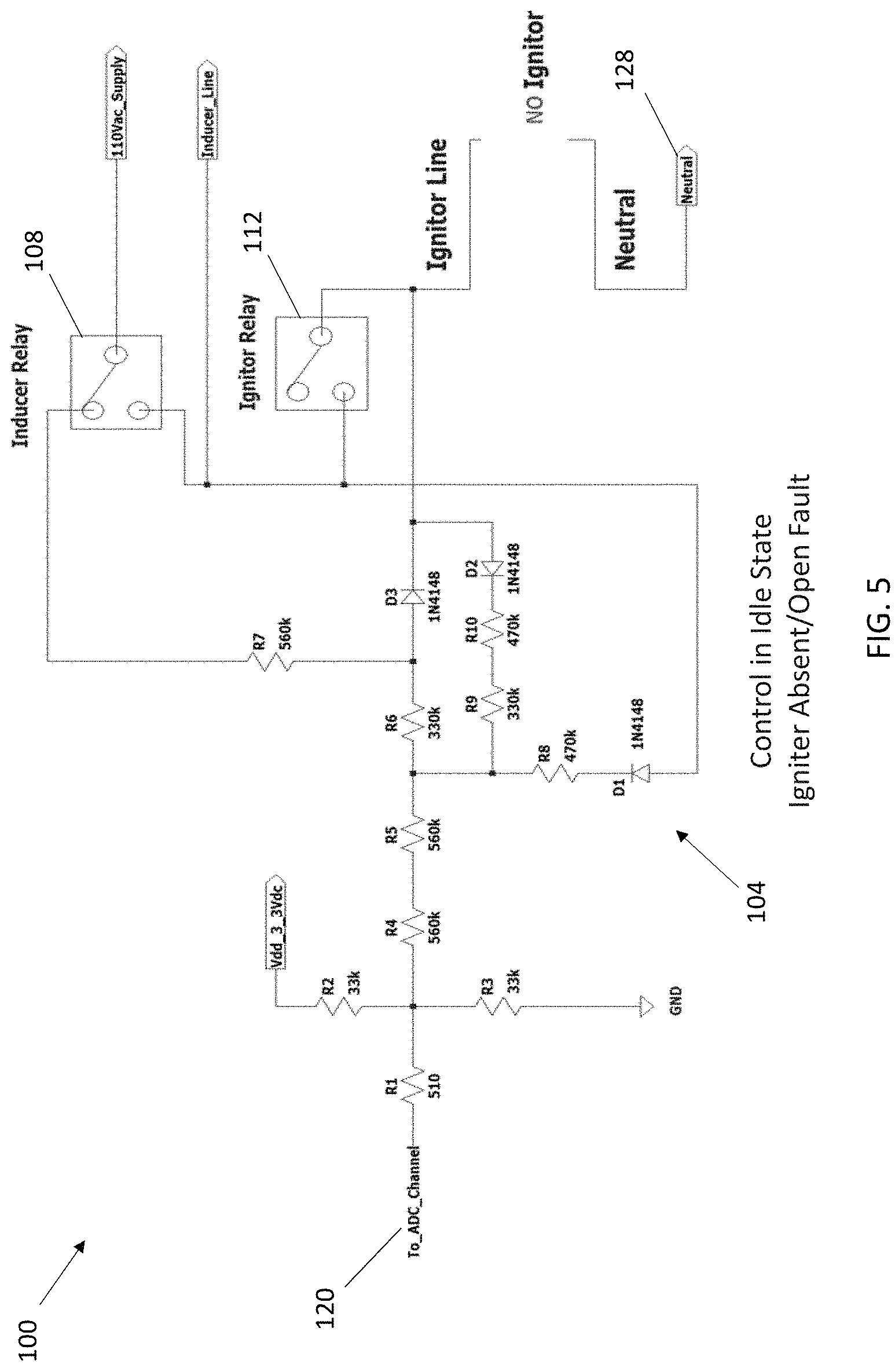 Patent US11781752 Figure 5 – Using diode rectification to determine igniter, inducer relay, and igniter relay faults