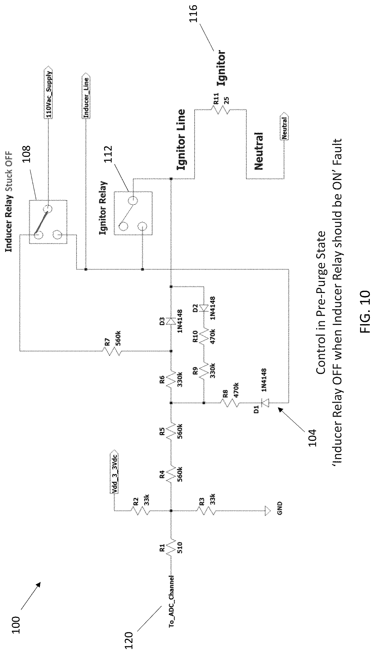 Patent US11781752 Figure 10 – Using diode rectification to determine igniter, inducer relay, and igniter relay faults