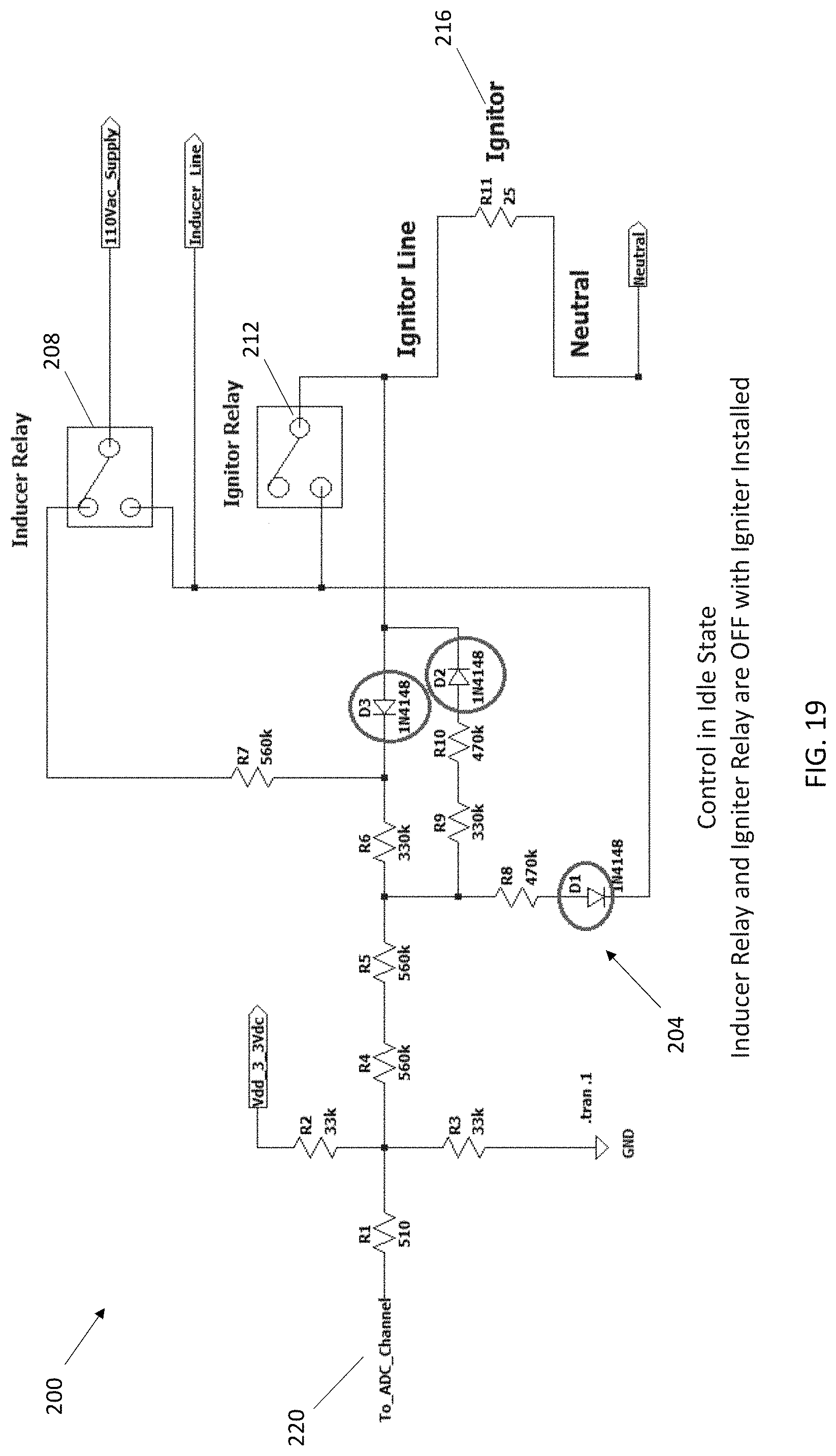 Patent US11781752 Figure 19 – Using diode rectification to determine igniter, inducer relay, and igniter relay faults