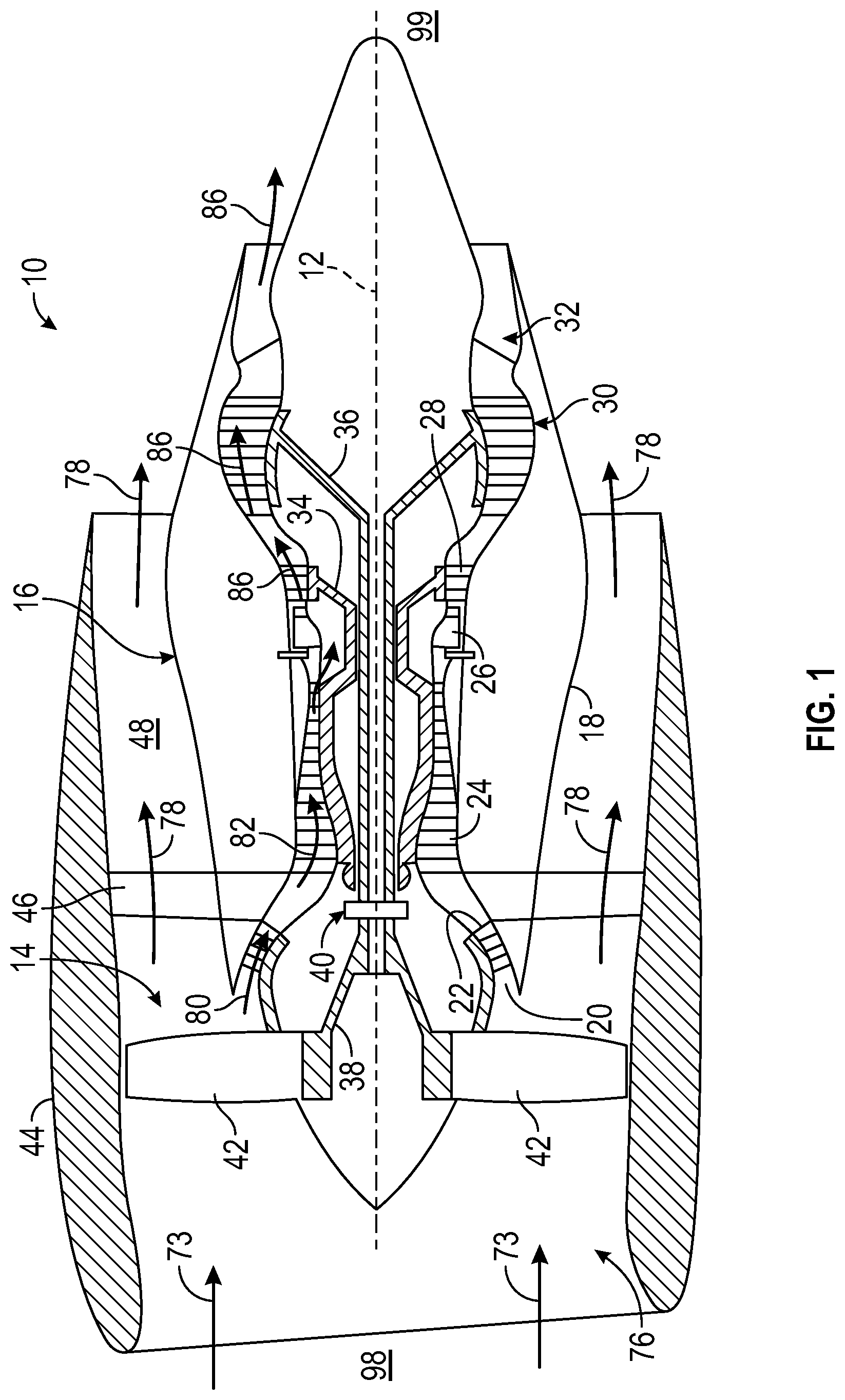 Patent US11781753 Figure 1 – Combustor dome-deflector and liner having flexible connections