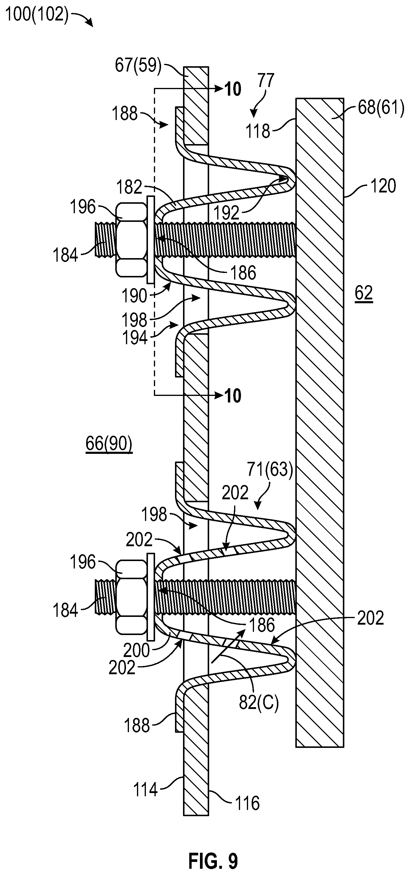 Patent US11781753 Figure 6 – Combustor dome-deflector and liner having flexible connections