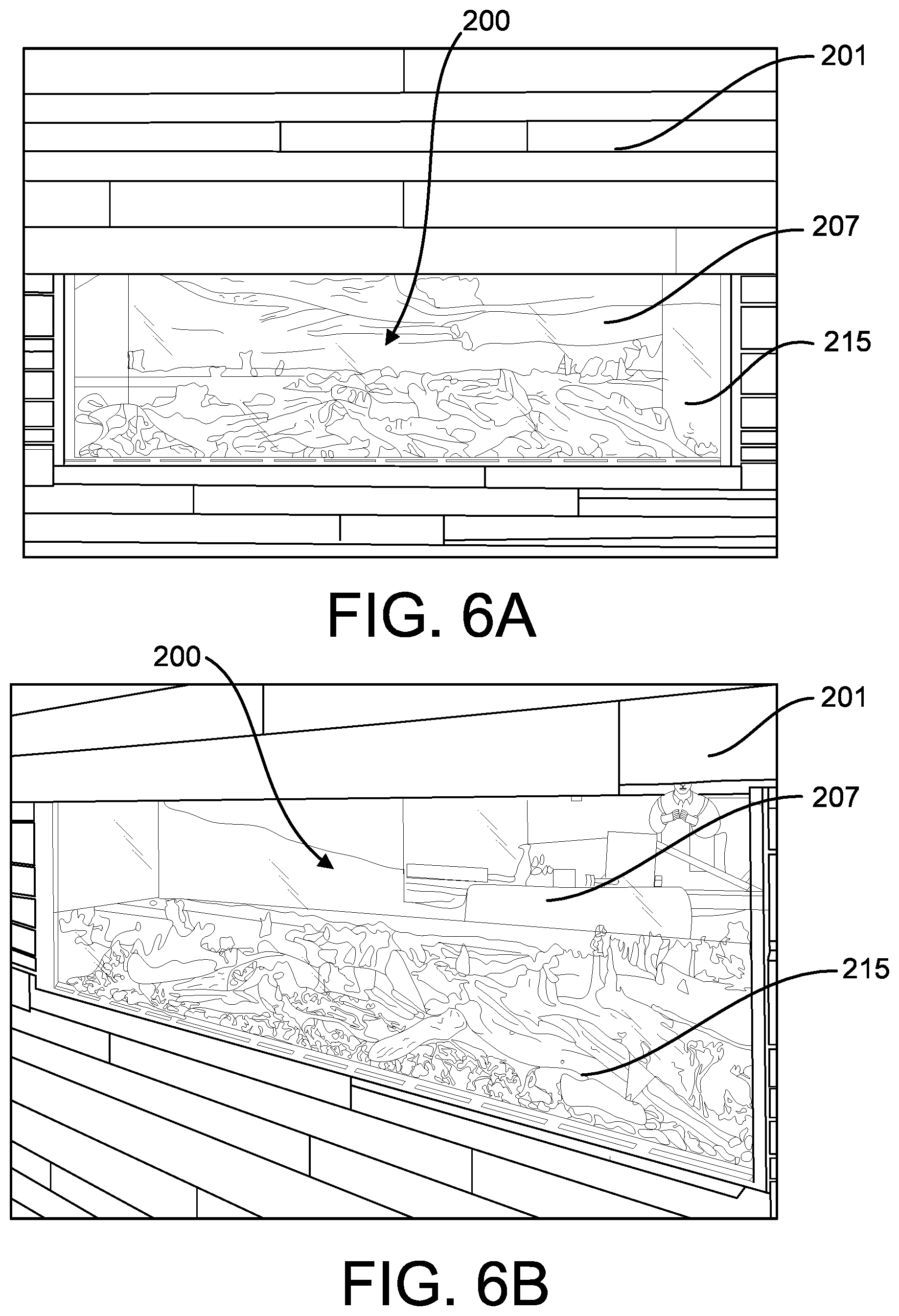 Patent US11781755 Figure 5 – Fireplace with controllable and image-bearing rear wall