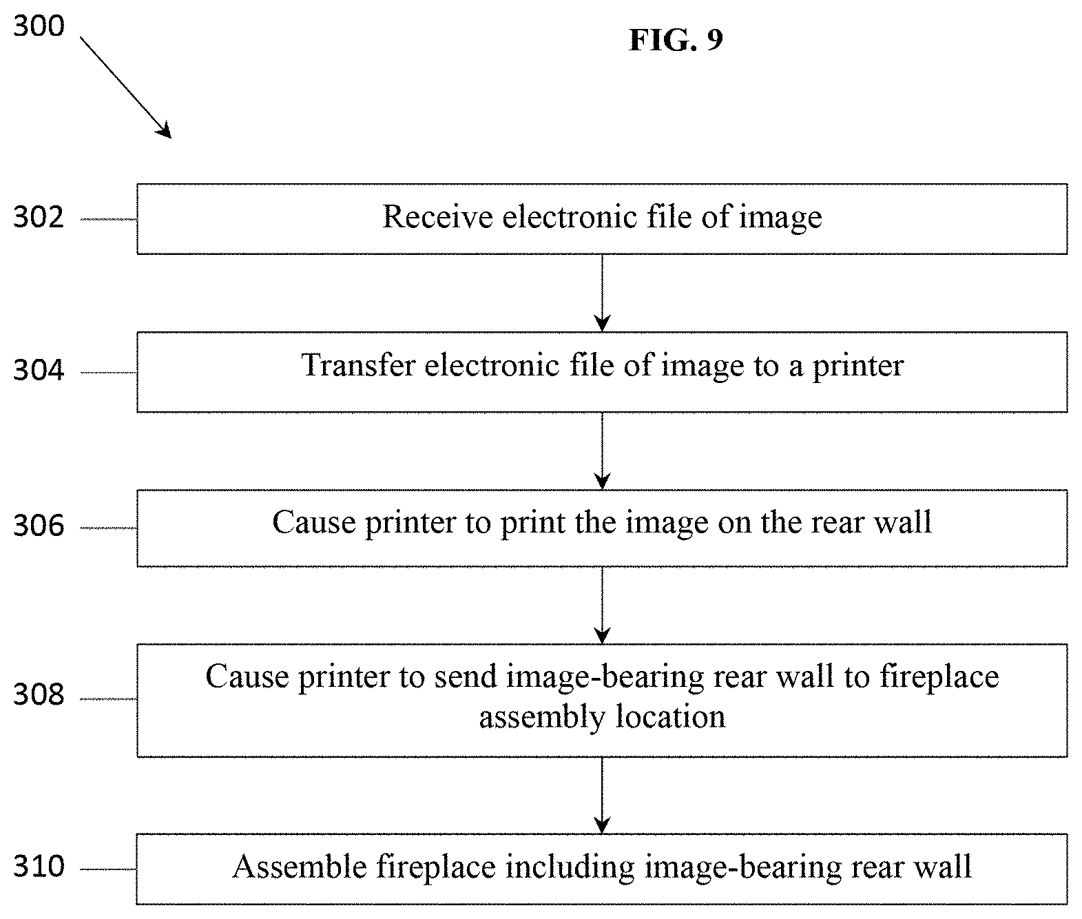 Patent US11781755 Figure 10 – Fireplace with controllable and image-bearing rear wall