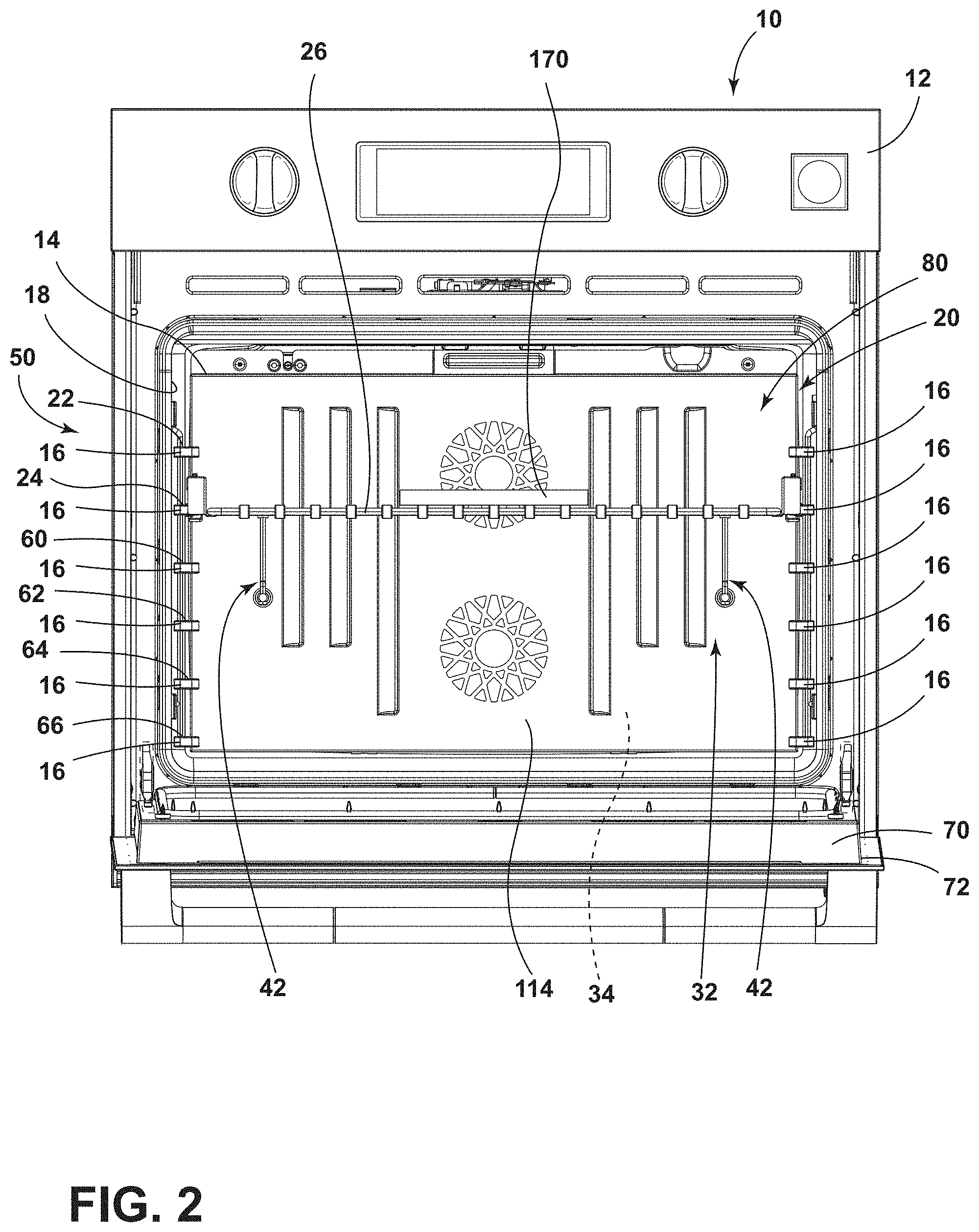 Patent US11781757 Figure 2 – Automatic rack system for a cooking appliance