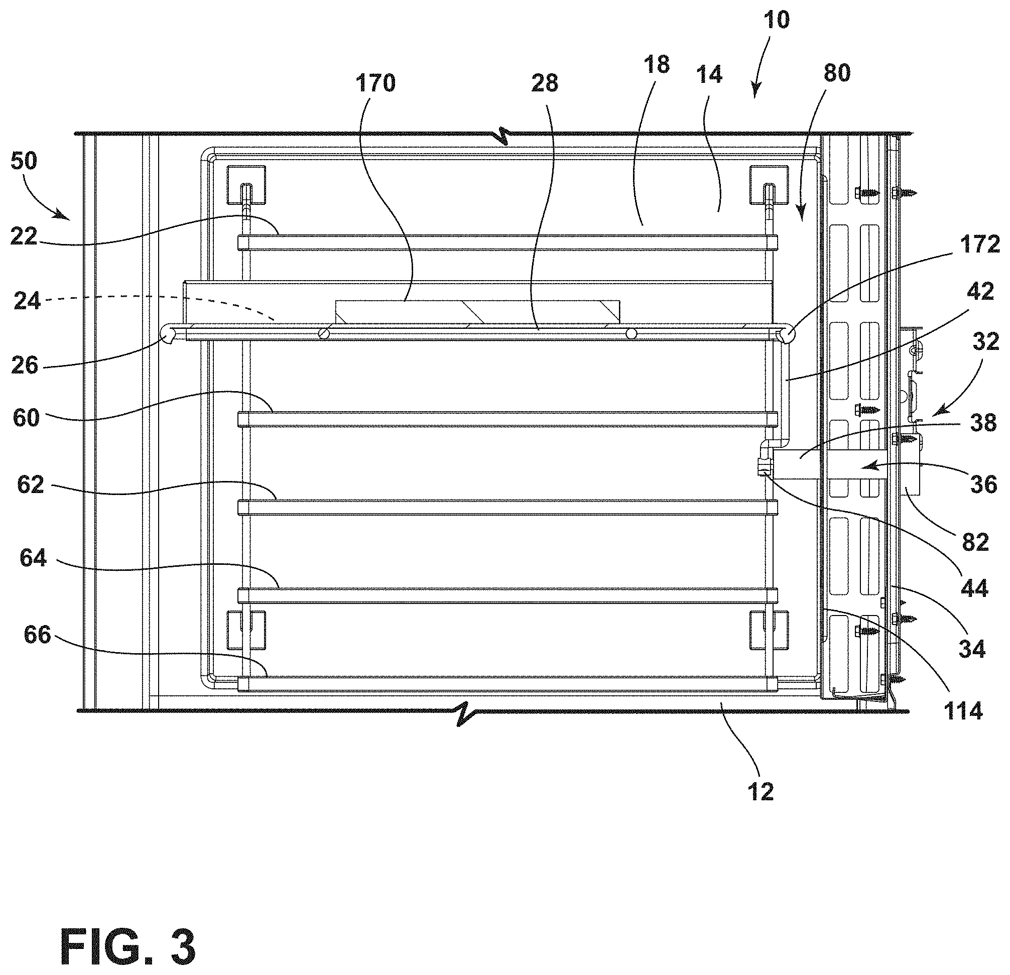 Patent US11781757 Figure 3 – Automatic rack system for a cooking appliance