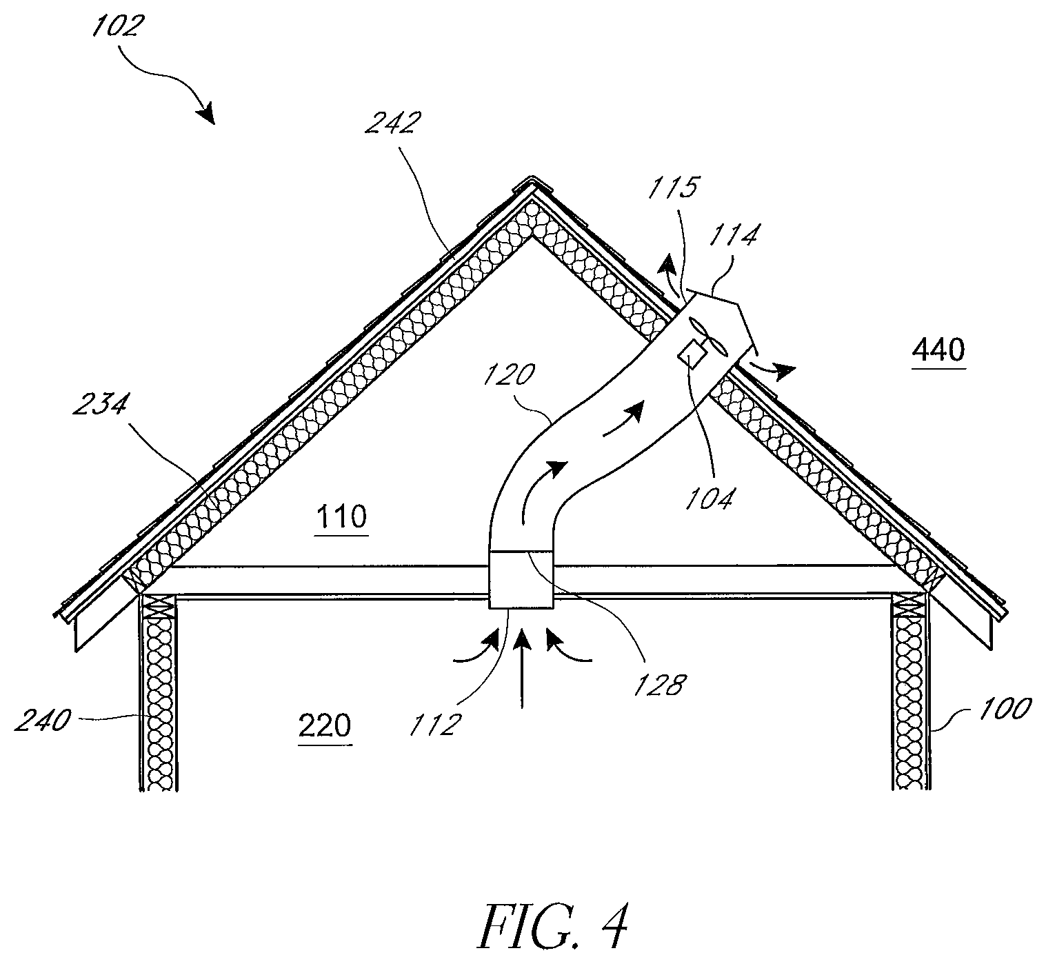 Patent US11781762 Figure 4 – Air cooling system for building structures with attic
