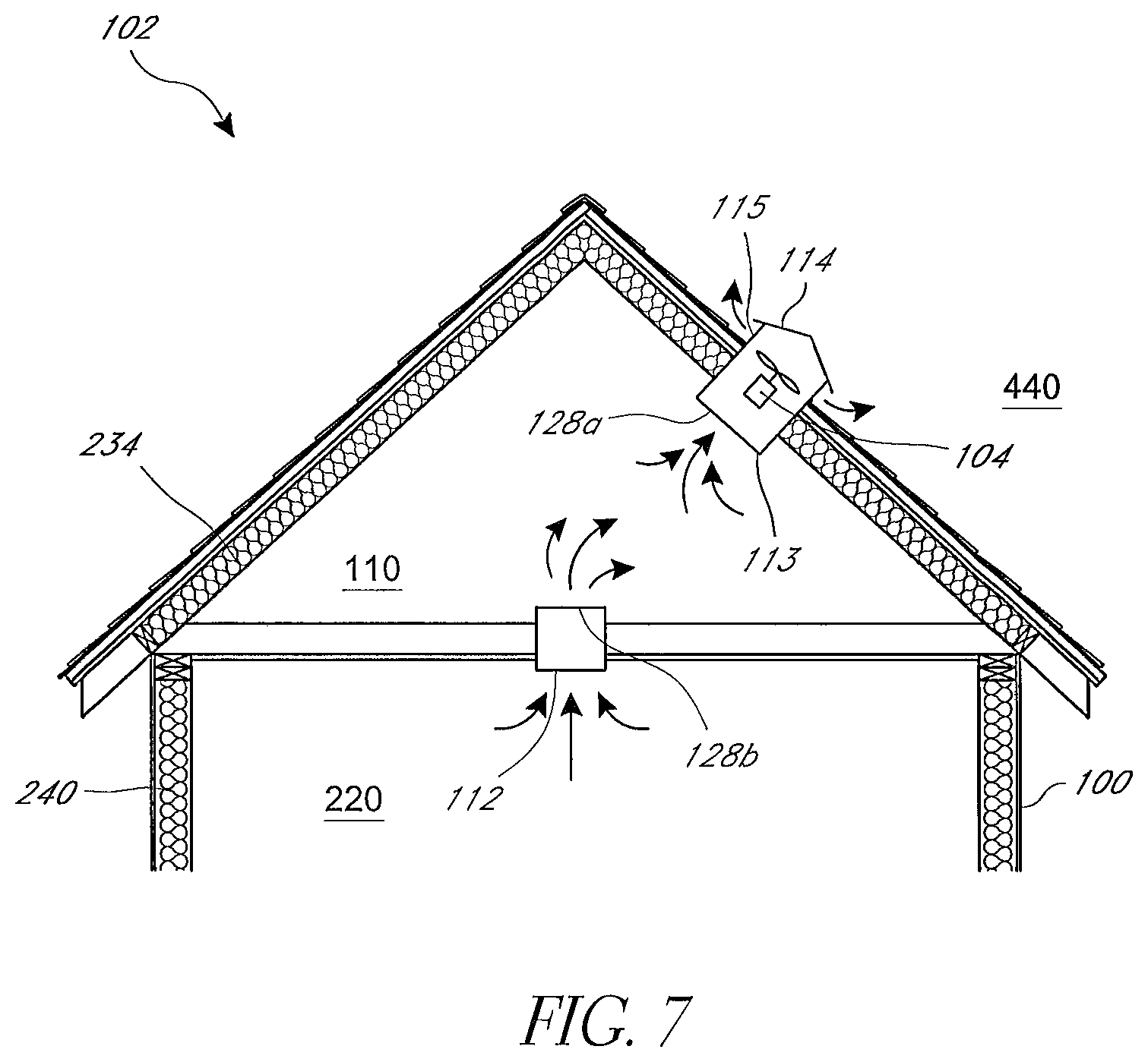 Patent US11781762 Figure 7 – Air cooling system for building structures with attic