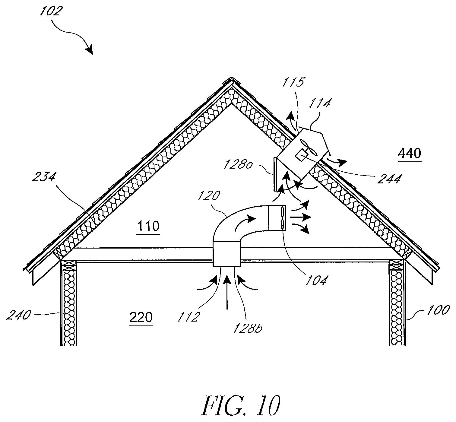 Patent US11781762 Figure 10 – Air cooling system for building structures with attic