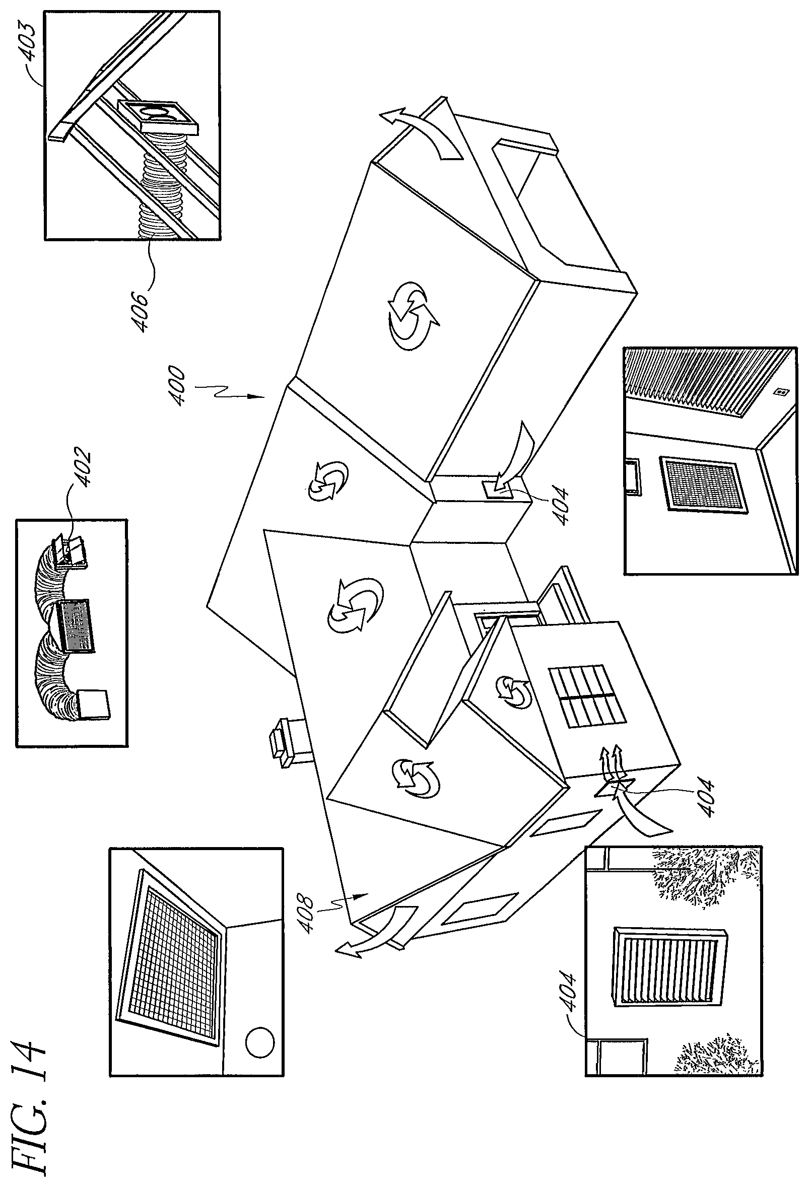 Patent US11781762 Figure 14 – Air cooling system for building structures with attic