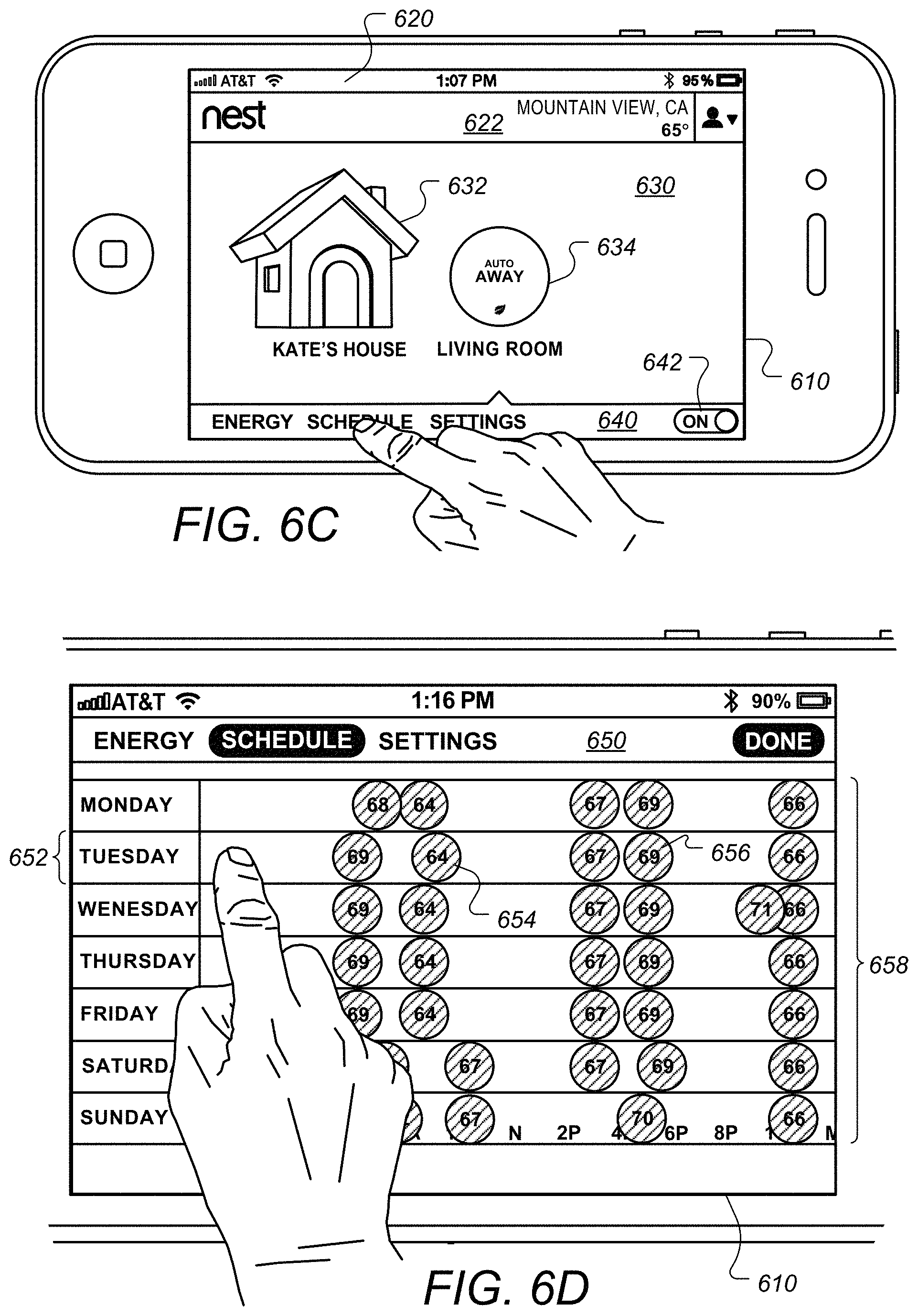 Patent US11781770 Figure 9 – User interfaces for schedule display and modification on smartphone or other space-limited touchscreen device