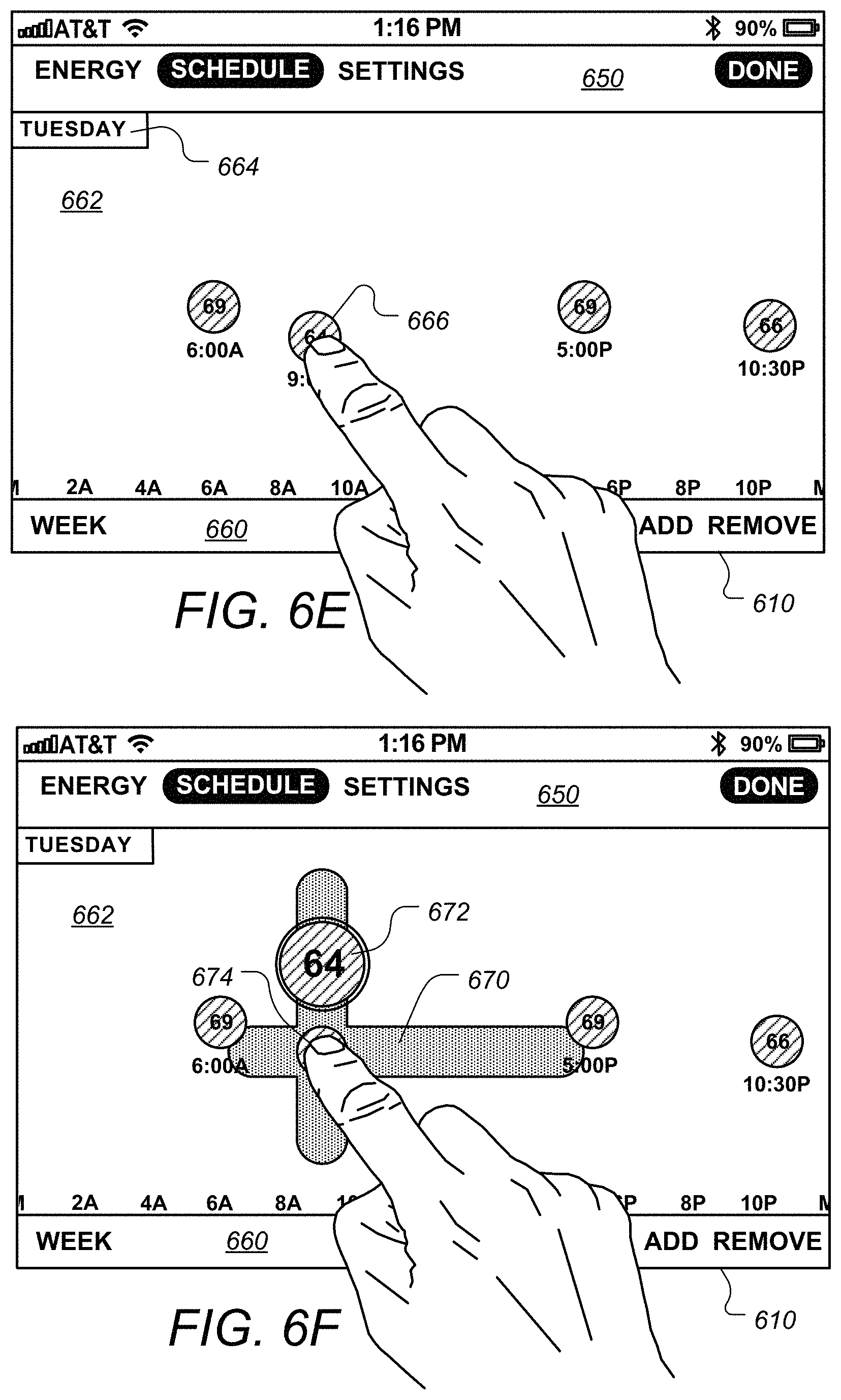 Patent US11781770 Figure 10 – User interfaces for schedule display and modification on smartphone or other space-limited touchscreen device