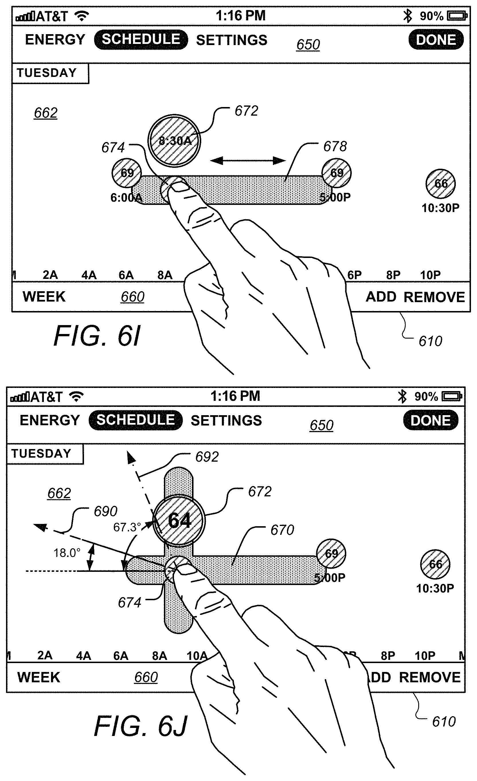 Patent US11781770 Figure 12 – User interfaces for schedule display and modification on smartphone or other space-limited touchscreen device