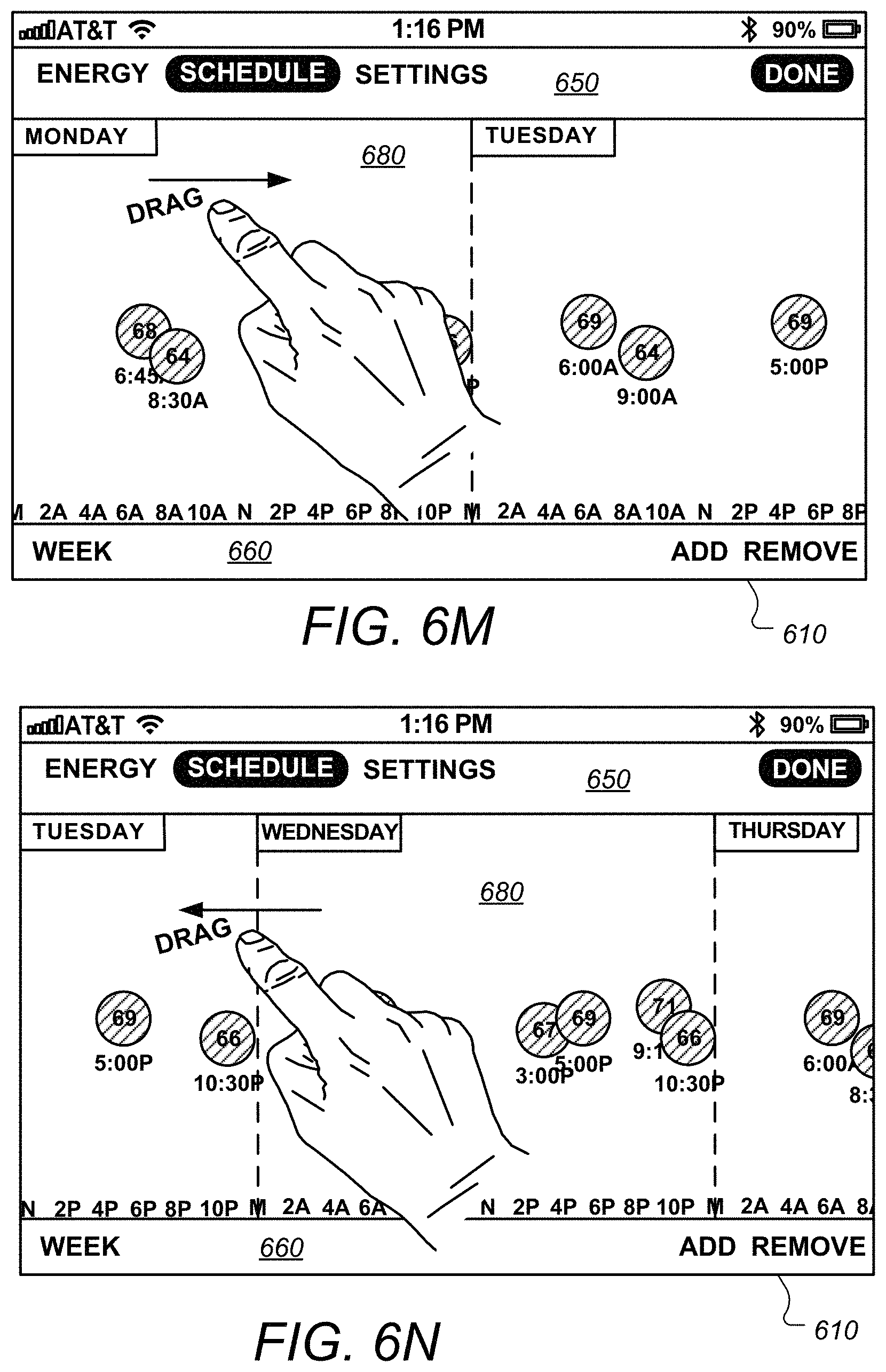 Patent US11781770 Figure 14 – User interfaces for schedule display and modification on smartphone or other space-limited touchscreen device