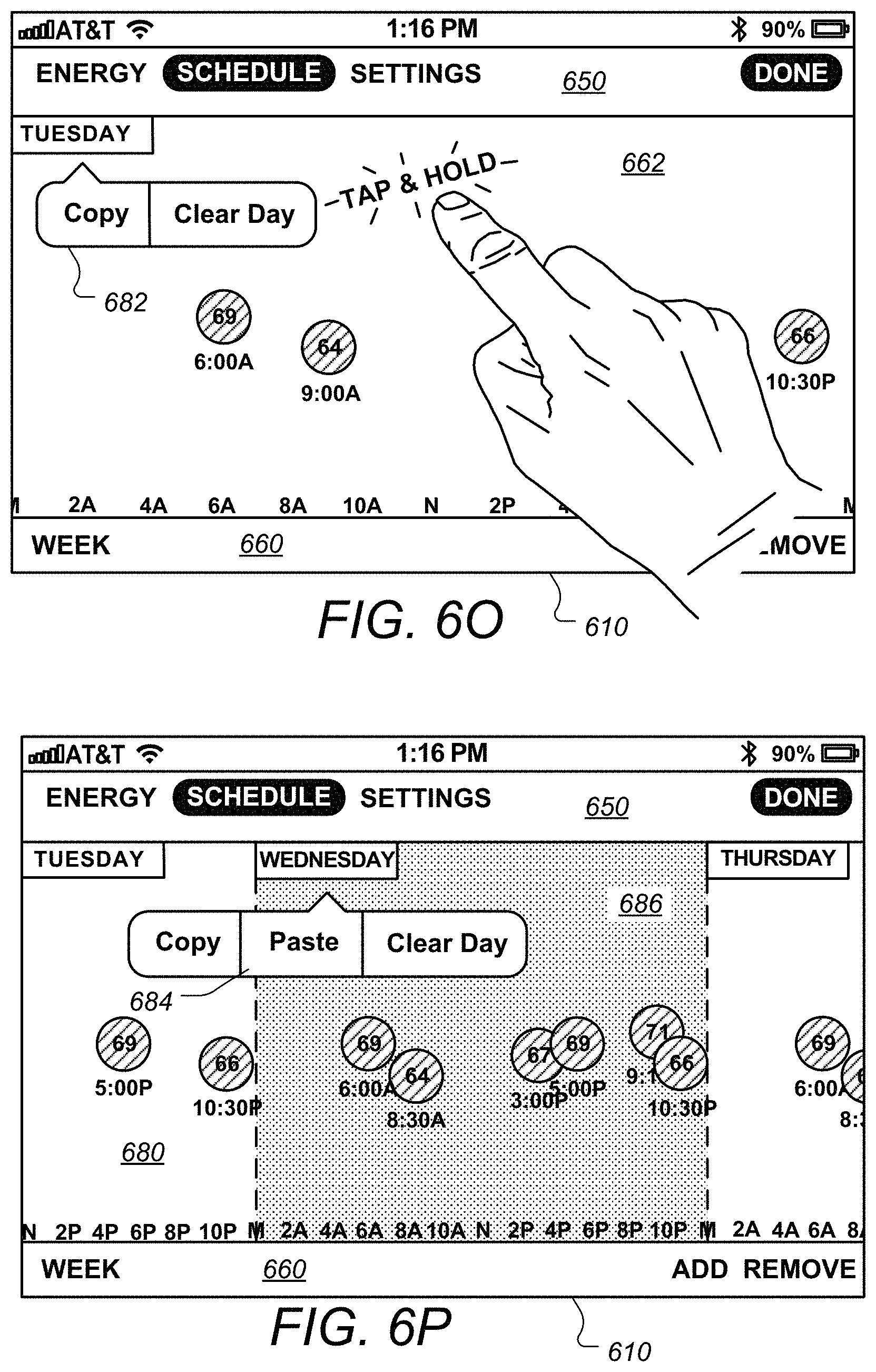 Patent US11781770 Figure 15 – User interfaces for schedule display and modification on smartphone or other space-limited touchscreen device