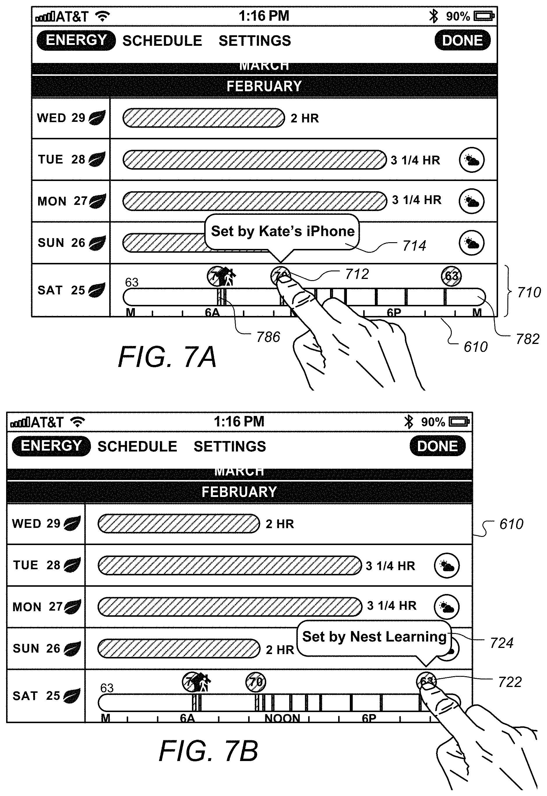 Patent US11781770 Figure 16 – User interfaces for schedule display and modification on smartphone or other space-limited touchscreen device