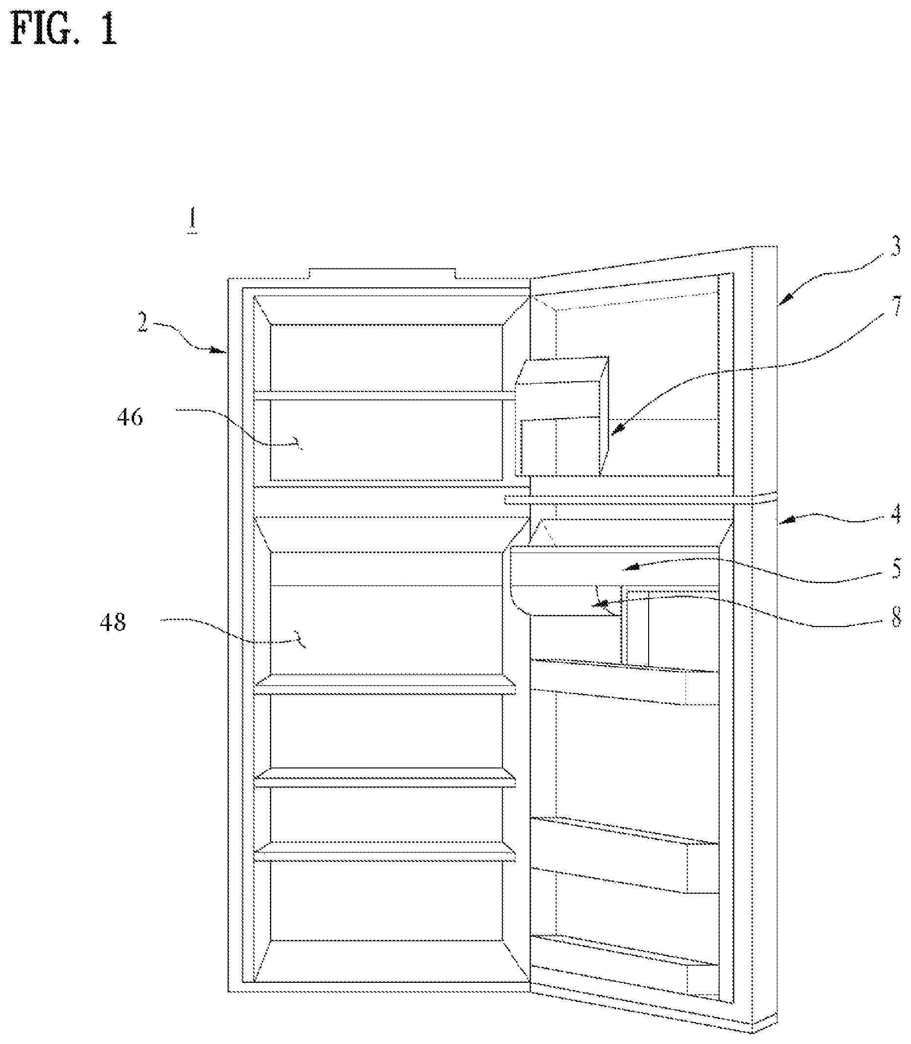 Patent US11781796 — Refrigerator — Figure 1