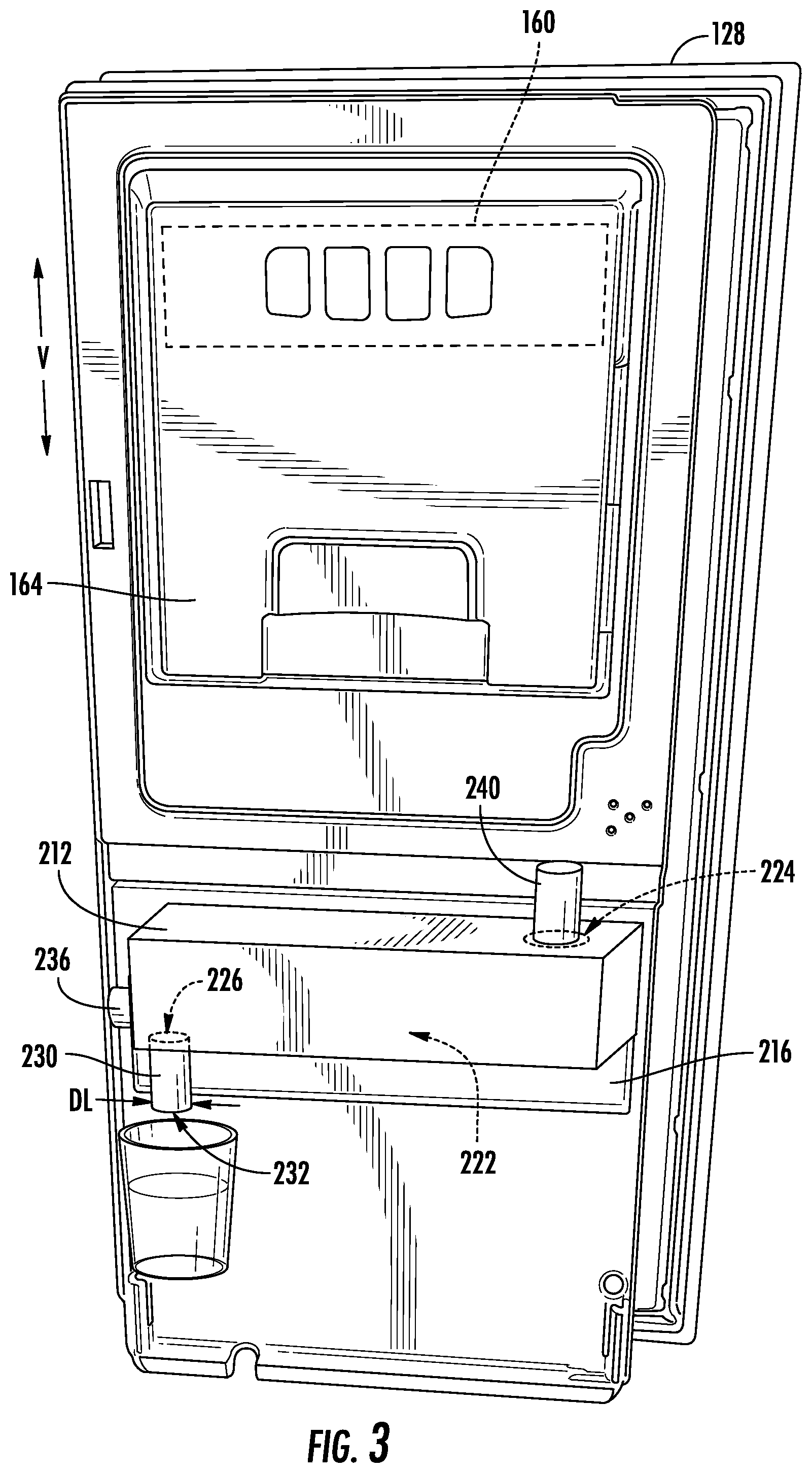 Patent US11781804 Figure 3 – Refrigerator appliance having a chilled dispensing assembly