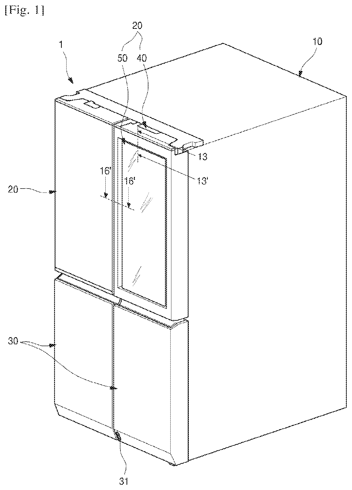 Patent US11781806 Figure 1 – Refrigerator having panel assembly