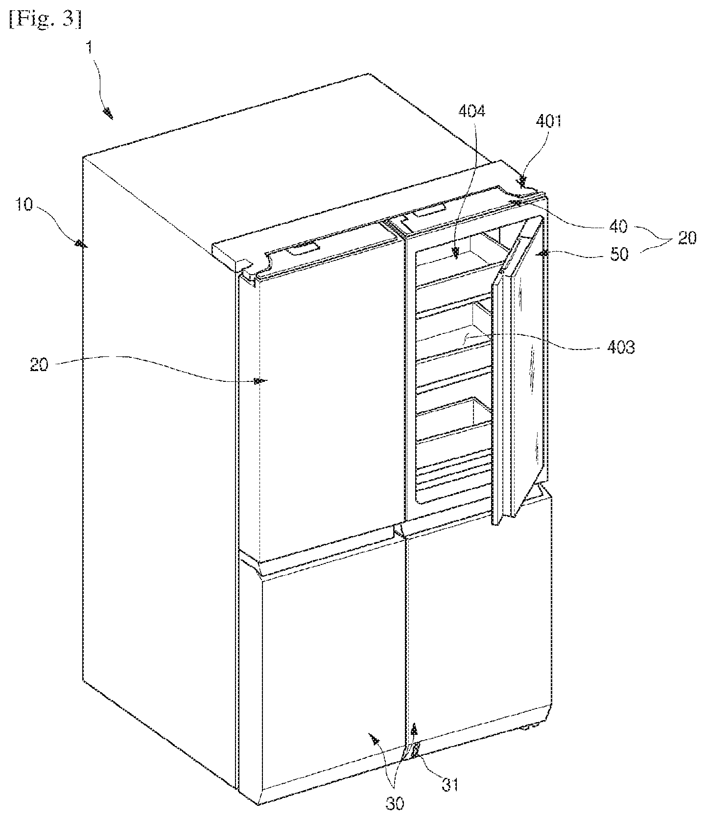 Patent US11781806 Figure 3 – Refrigerator having panel assembly