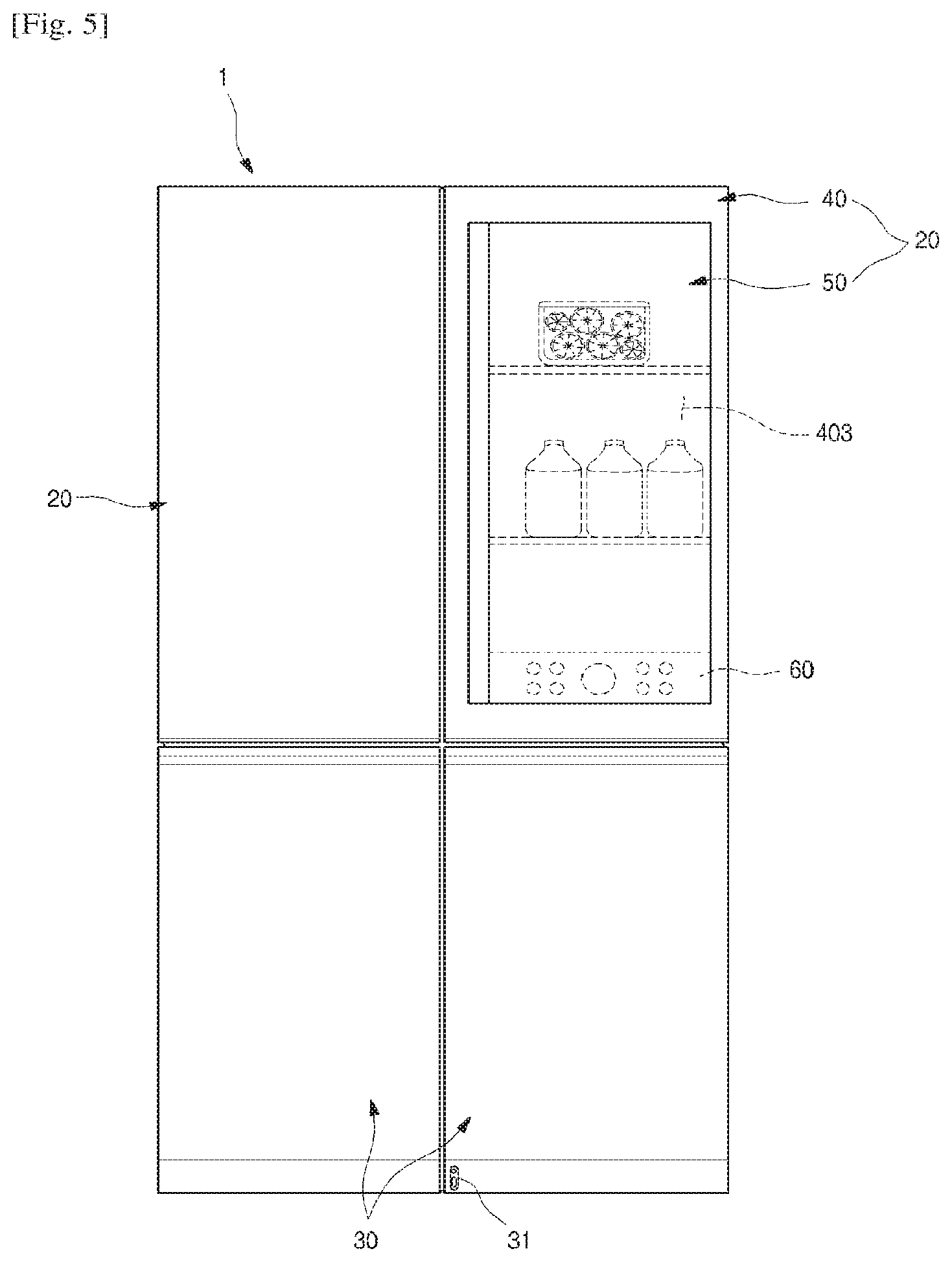 Patent US11781806 Figure 5 – Refrigerator having panel assembly