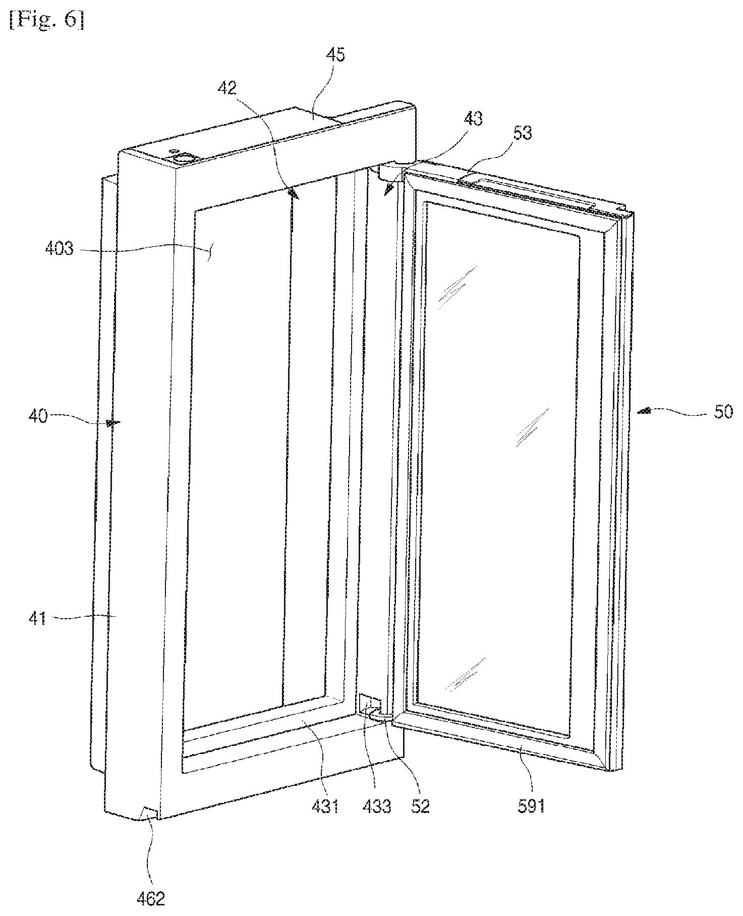 Patent US11781806 Figure 6 – Refrigerator having panel assembly