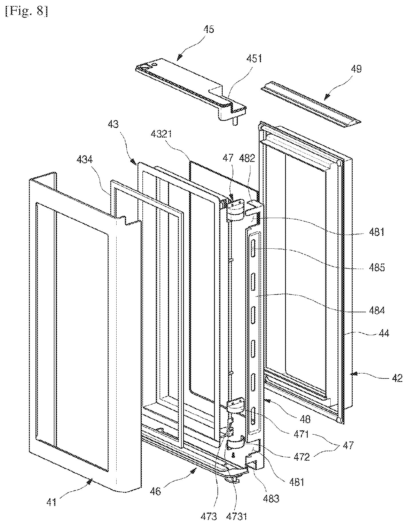 Patent US11781806 Figure 8 – Refrigerator having panel assembly
