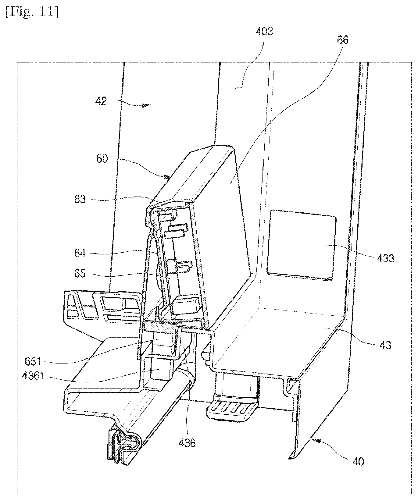 Patent US11781806 Figure 11 – Refrigerator having panel assembly
