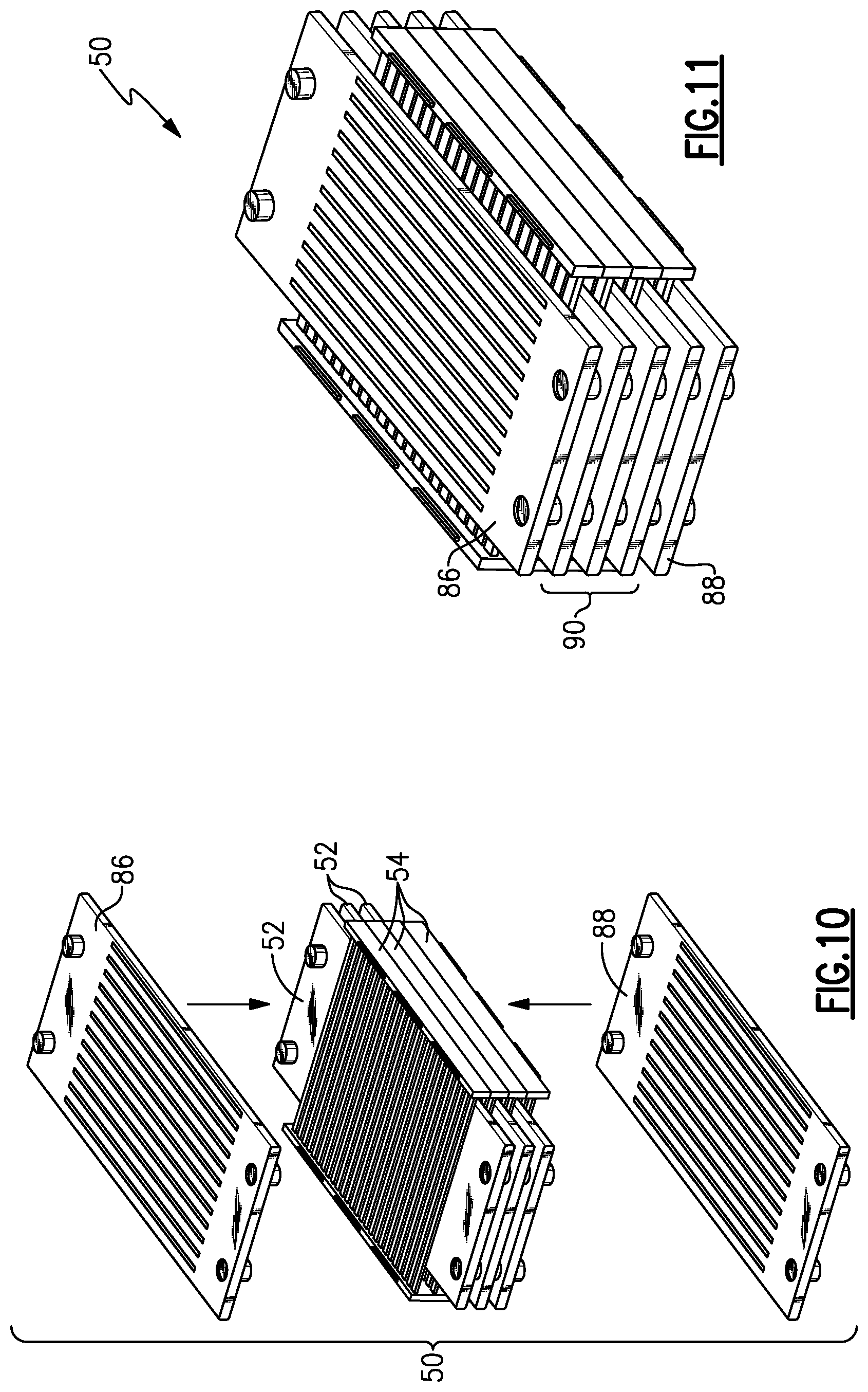 Patent US11781819 Figure 7 – Stackable core system for producing cast plate heat exchanger