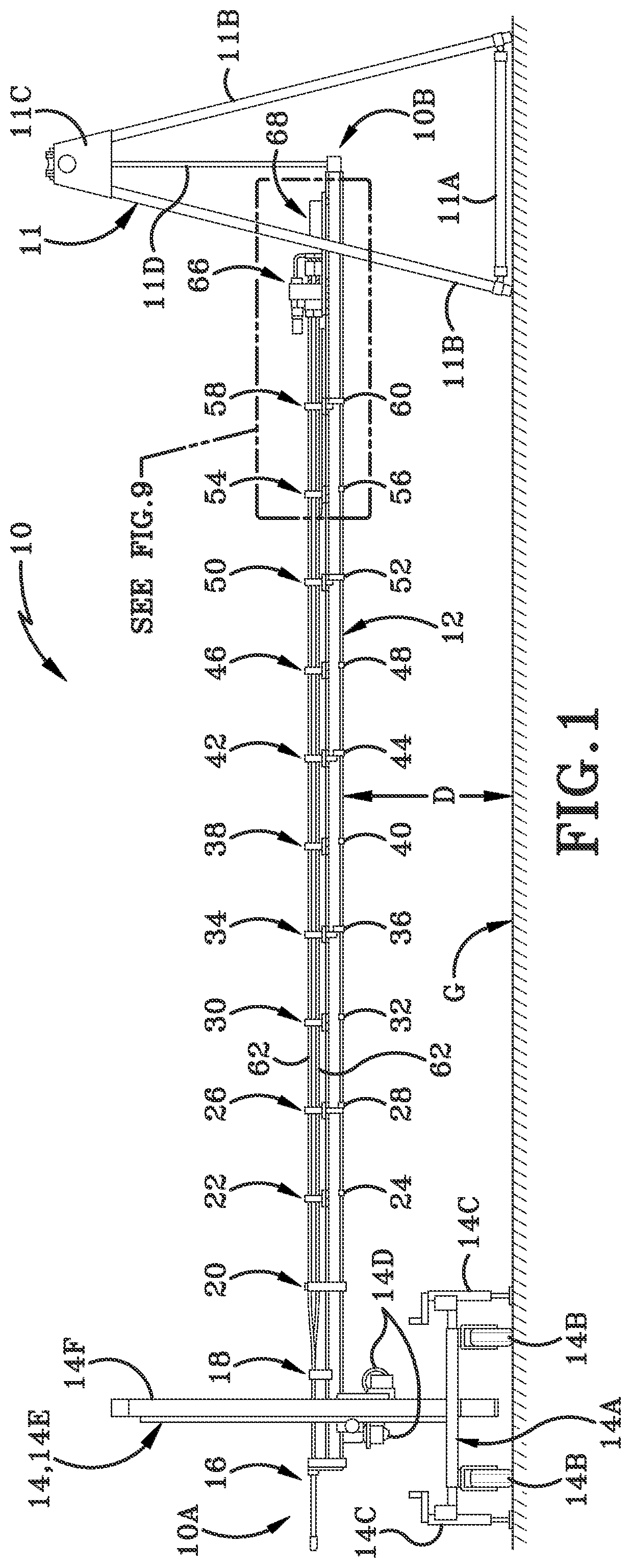 Patent US11781823 Figure 1 – Method of using a lance cleaning system with movable support