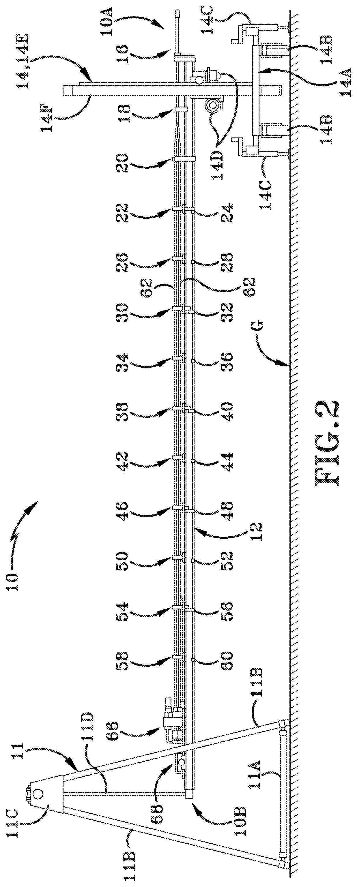 Patent US11781823 Figure 2 – Method of using a lance cleaning system with movable support