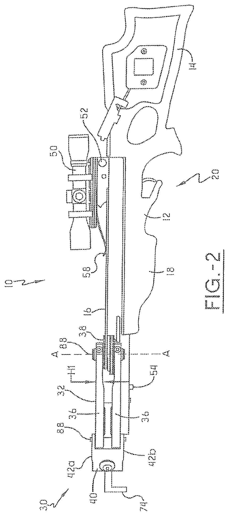 Patent US11781829 Figure 2 – Narrow crossbow with large power stroke
