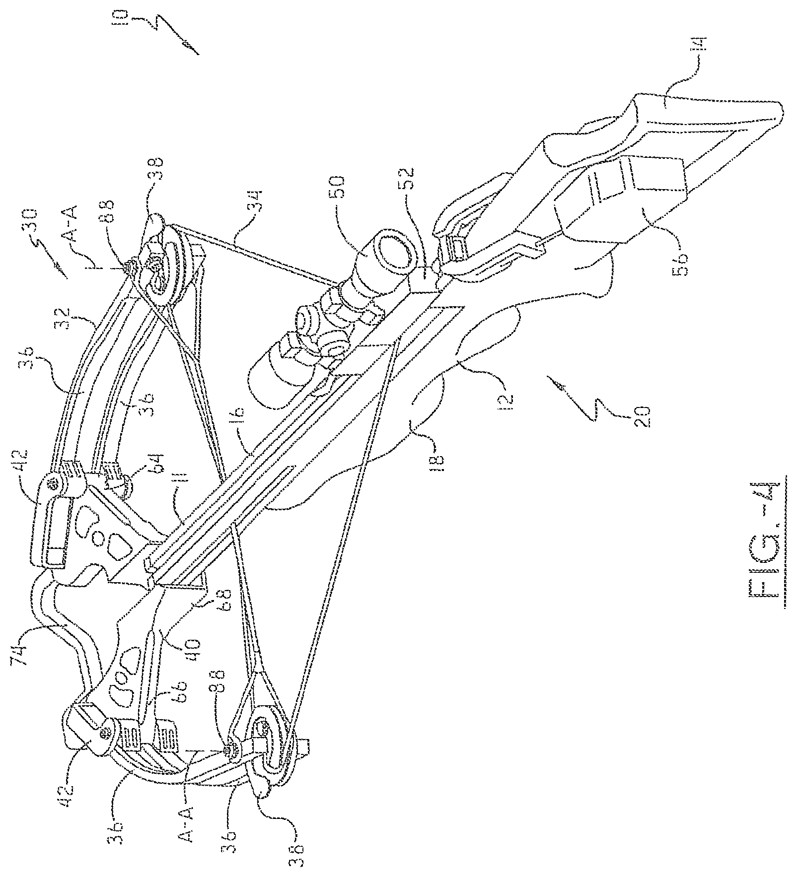 Patent US11781829 Figure 4 – Narrow crossbow with large power stroke