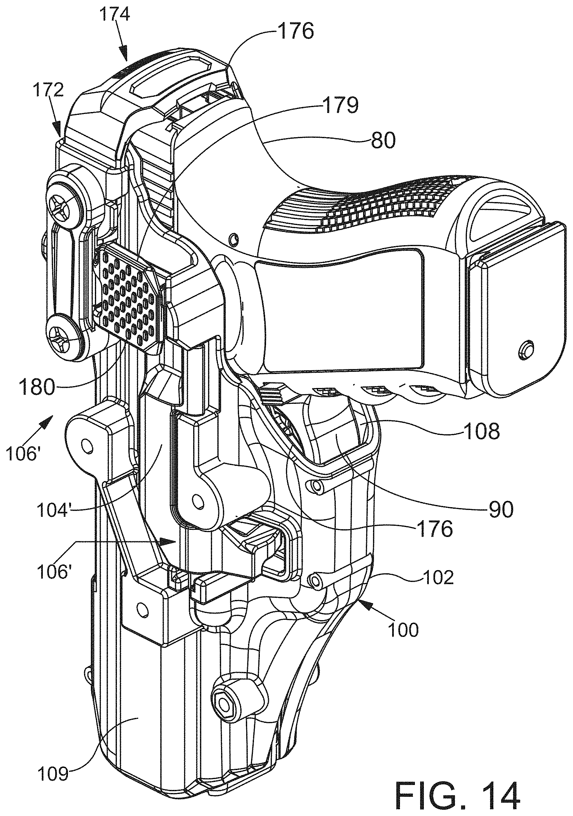Patent US11781831 Figure 15 – Thumb-actuated locking holster system