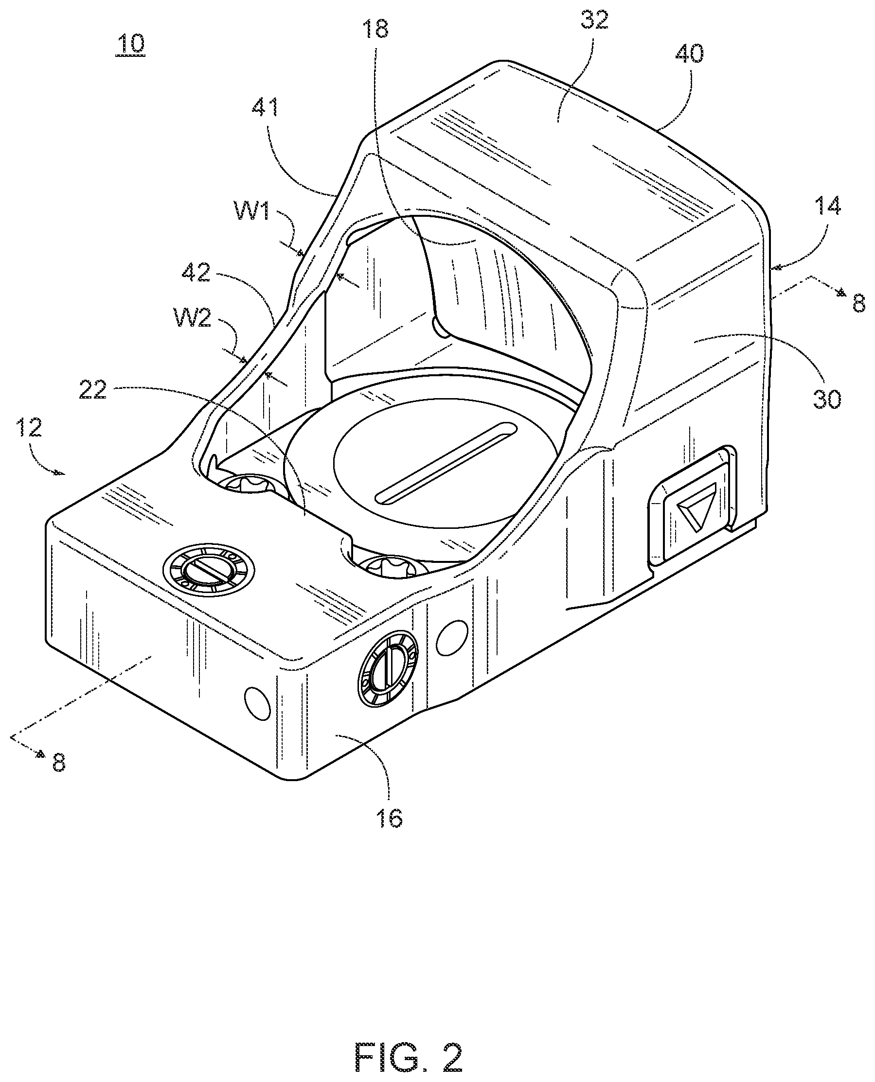 Patent US11781832 Figure 2 – Optical sight with reinforced frame