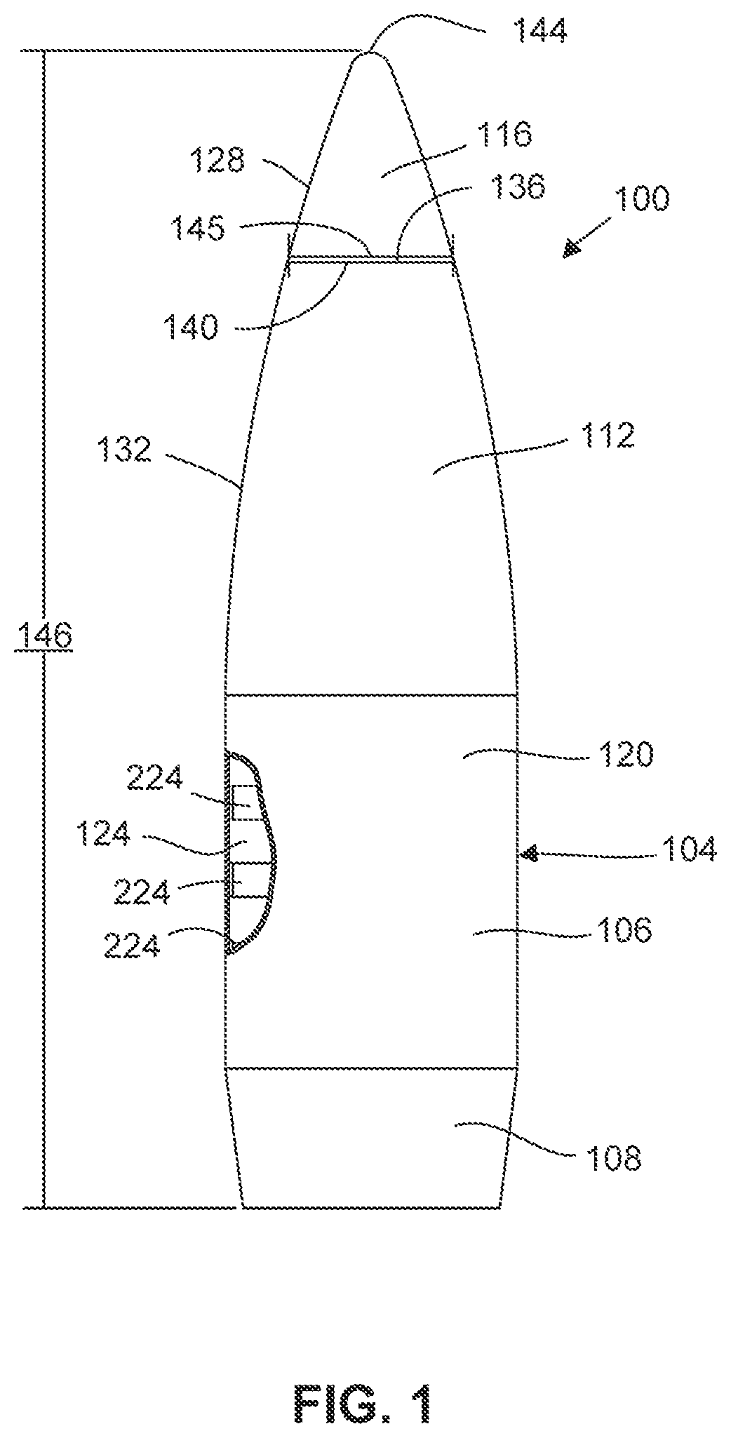 Patent US11781843 Figure 1 – Reduced stiffness barrel fired projectile
