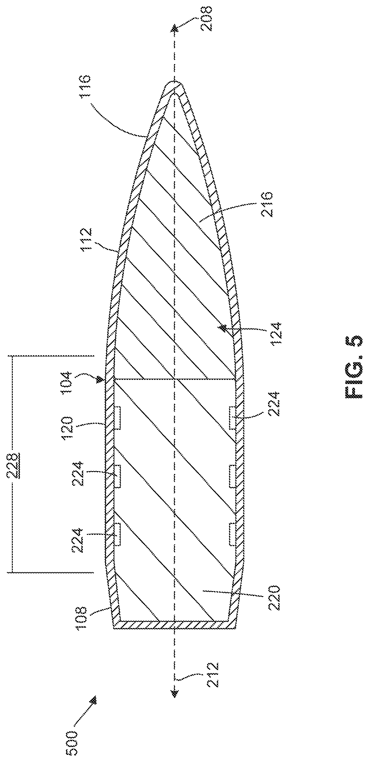 Patent US11781843 Figure 6 – Reduced stiffness barrel fired projectile