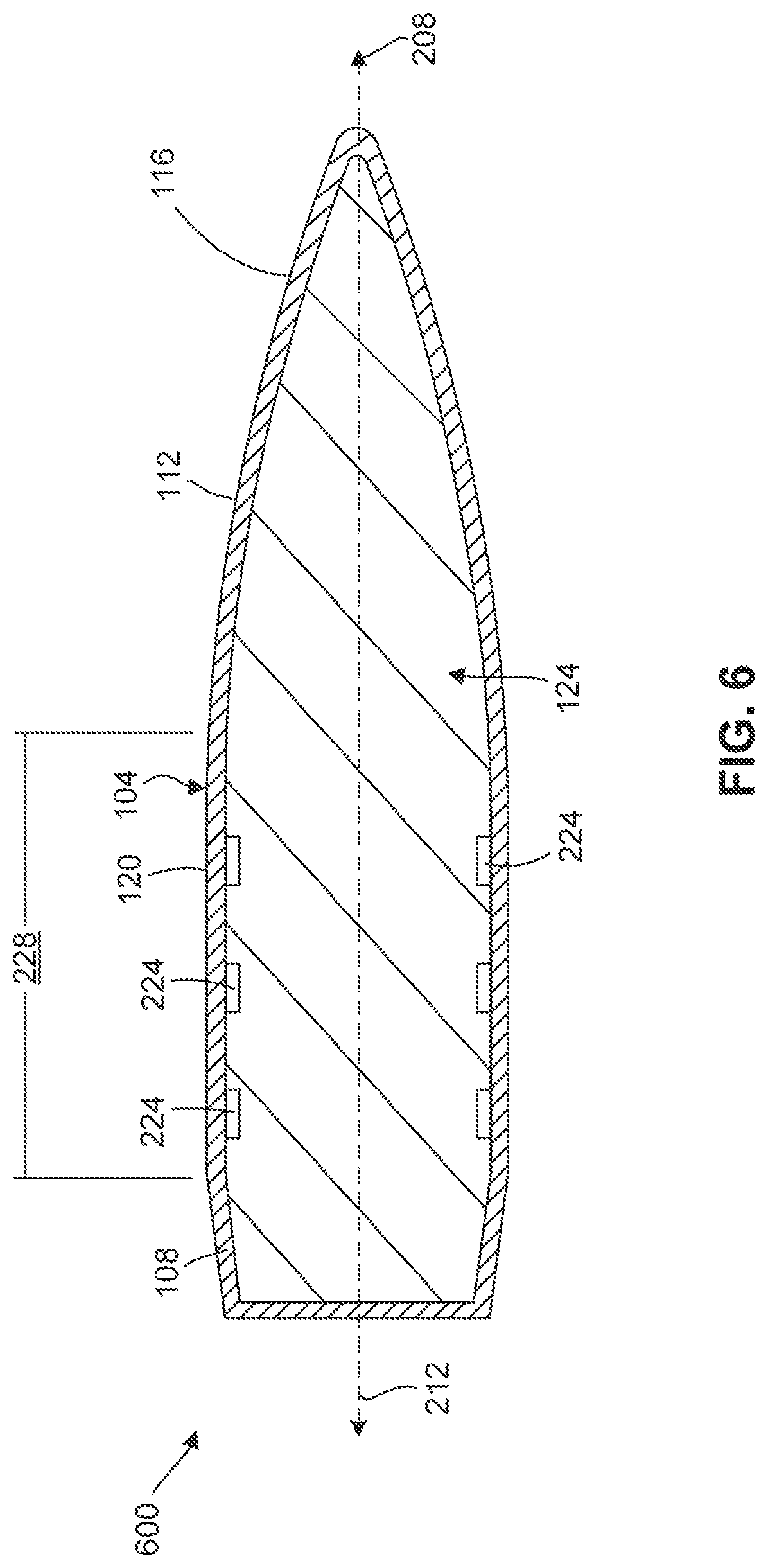 Patent US11781843 Figure 7 – Reduced stiffness barrel fired projectile