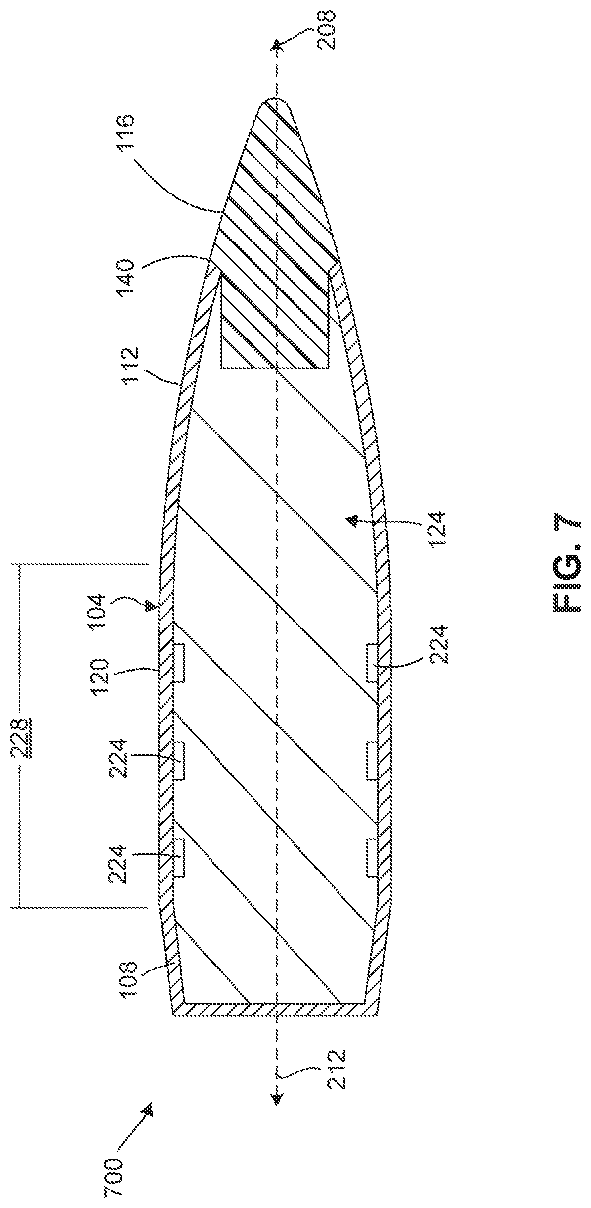 Patent US11781843 Figure 8 – Reduced stiffness barrel fired projectile