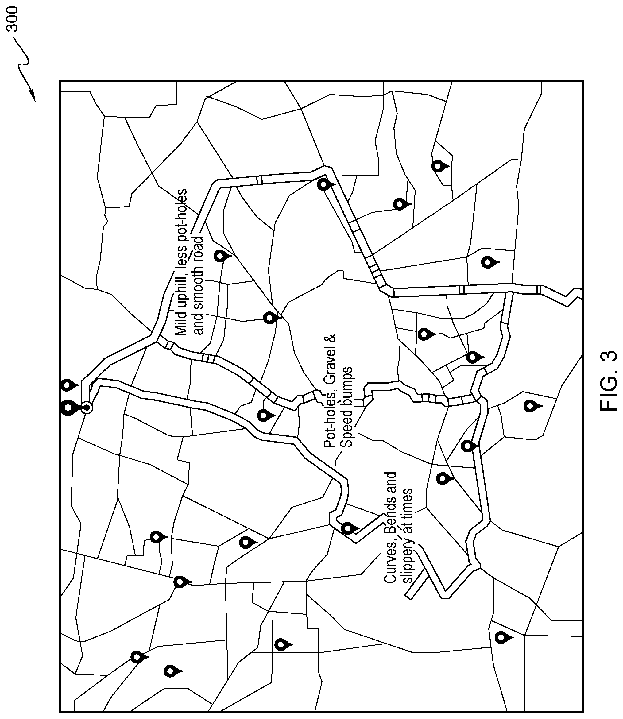 Patent US11781878 Figure 3 – Recommend routes in enhanced navigation system