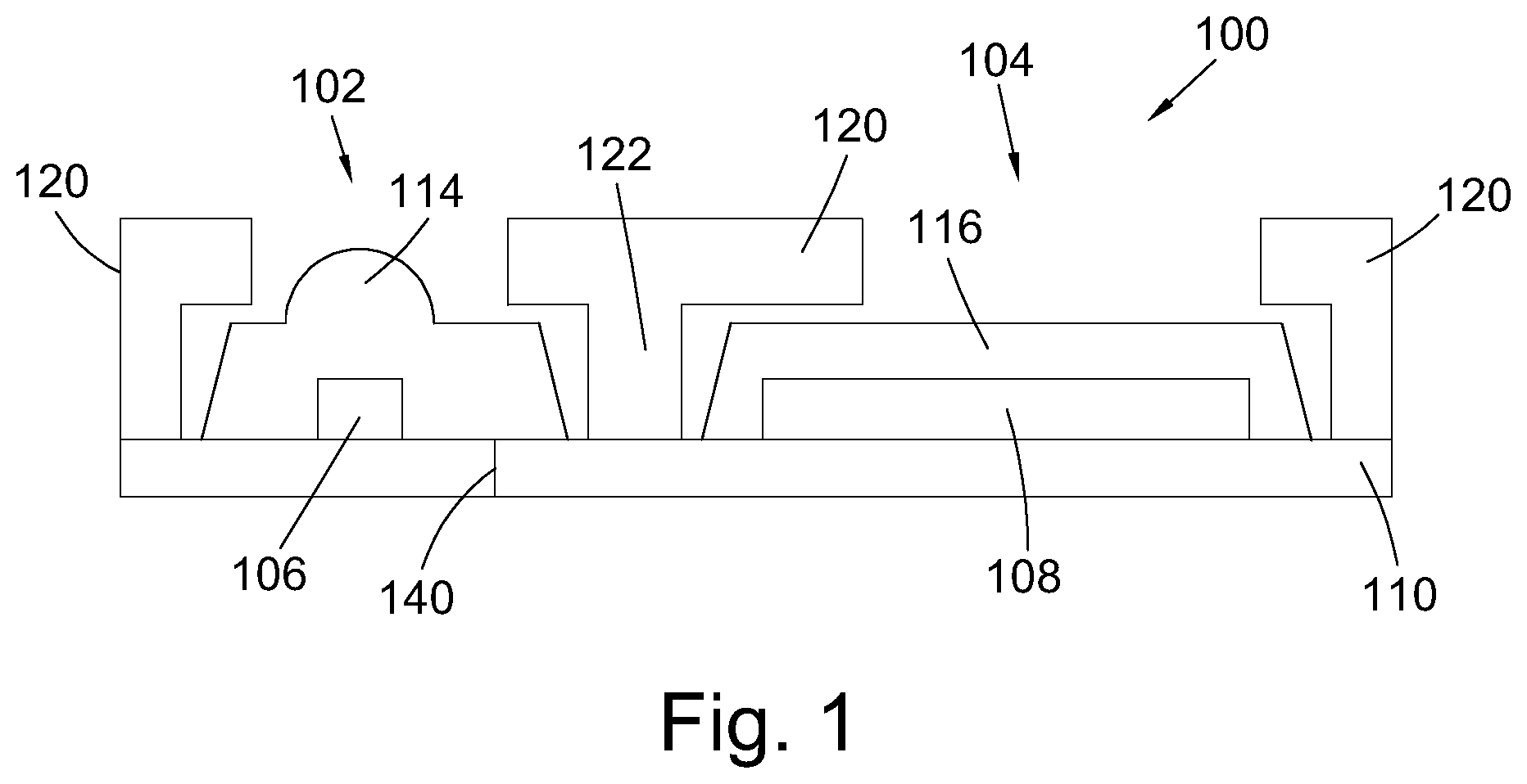 Patent US11781902 Figure 1 – Reducing optical cross-talk in optical sensor modules