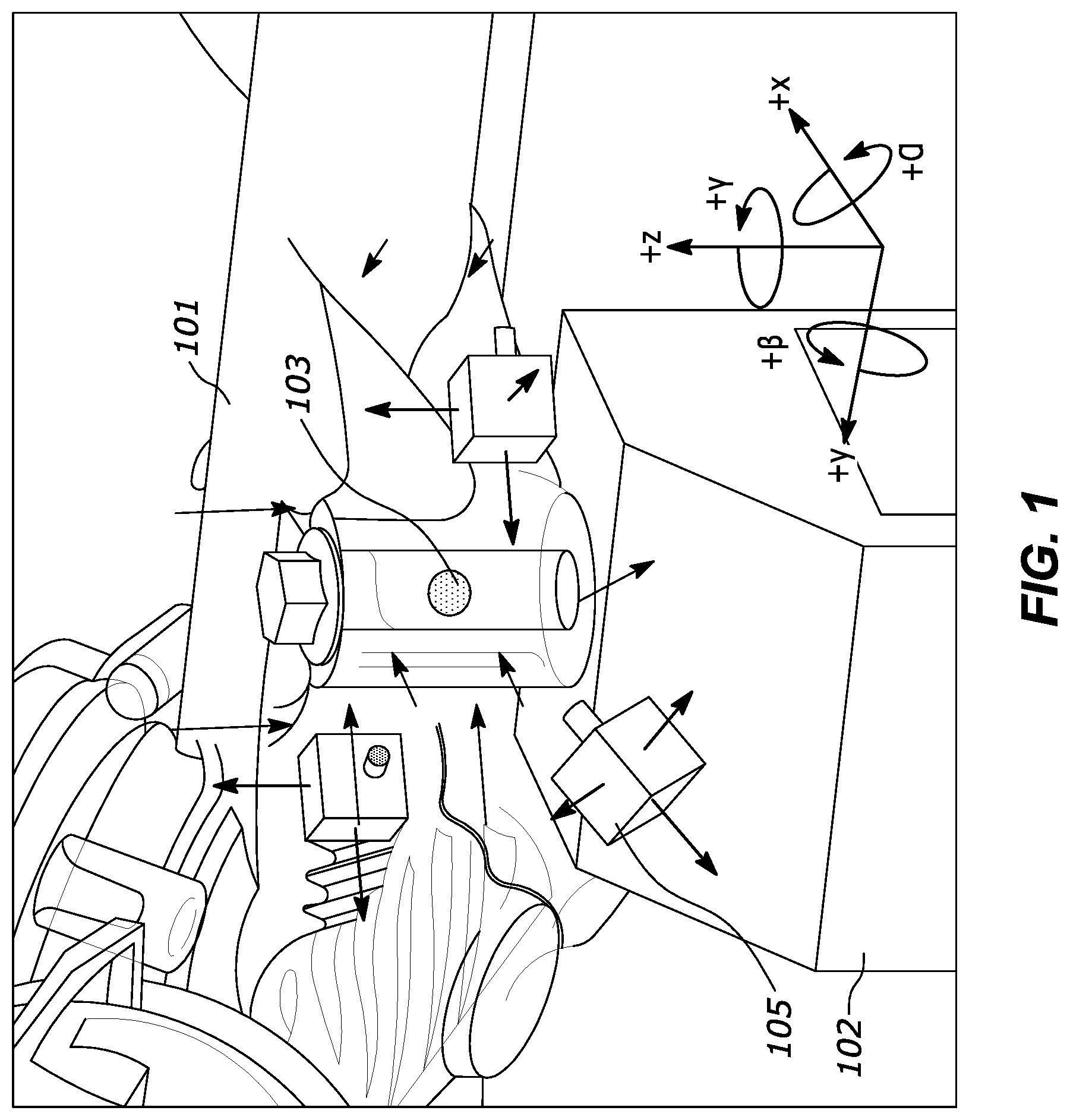 Patent US11781941 Figure 1 – Multi-degree-of-freedom impedance fixture for automated frequency response function measurements