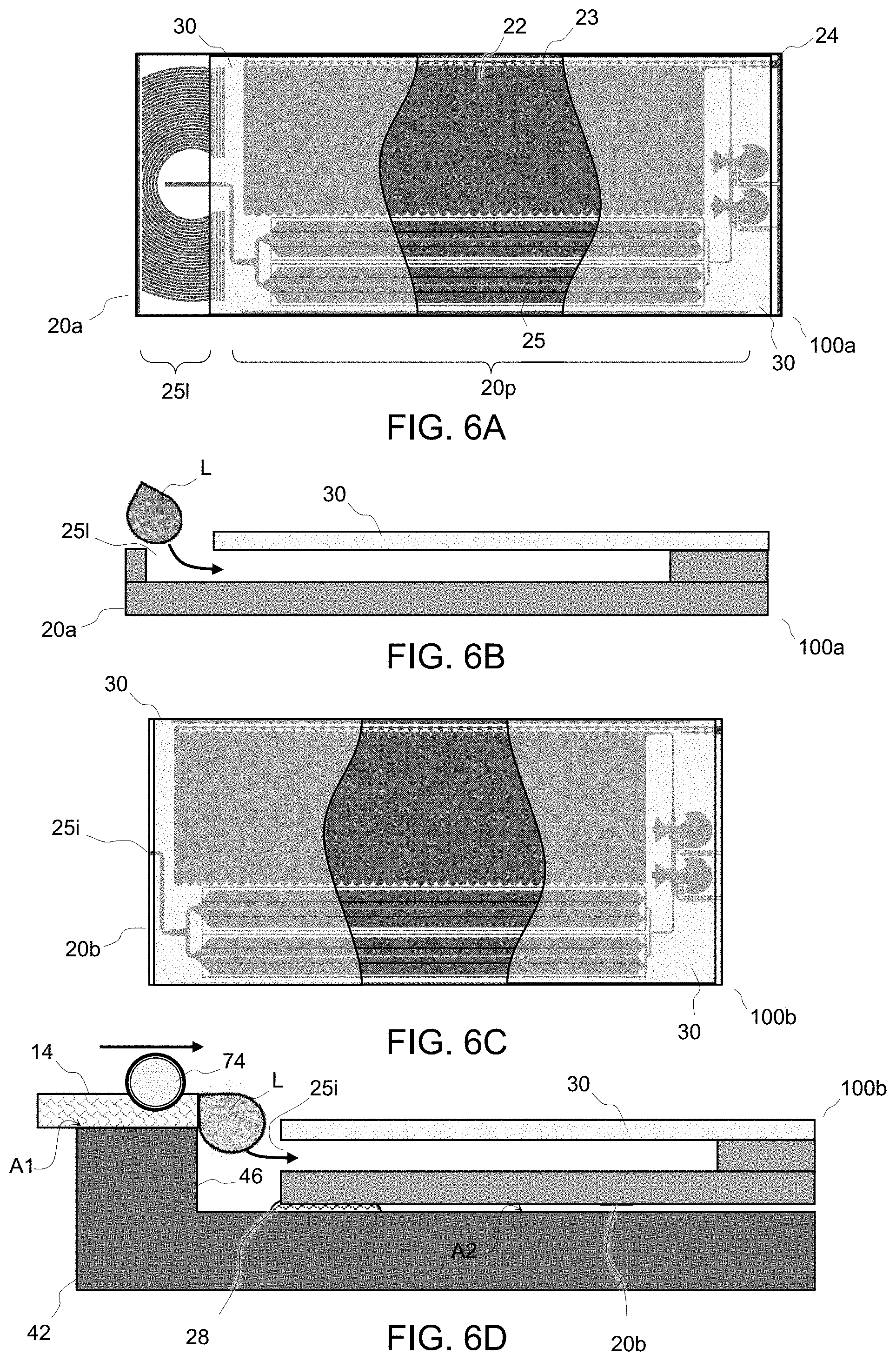 Patent US11781954 Figure 6 – Bridging liquid between microfluidic elements without closed channels