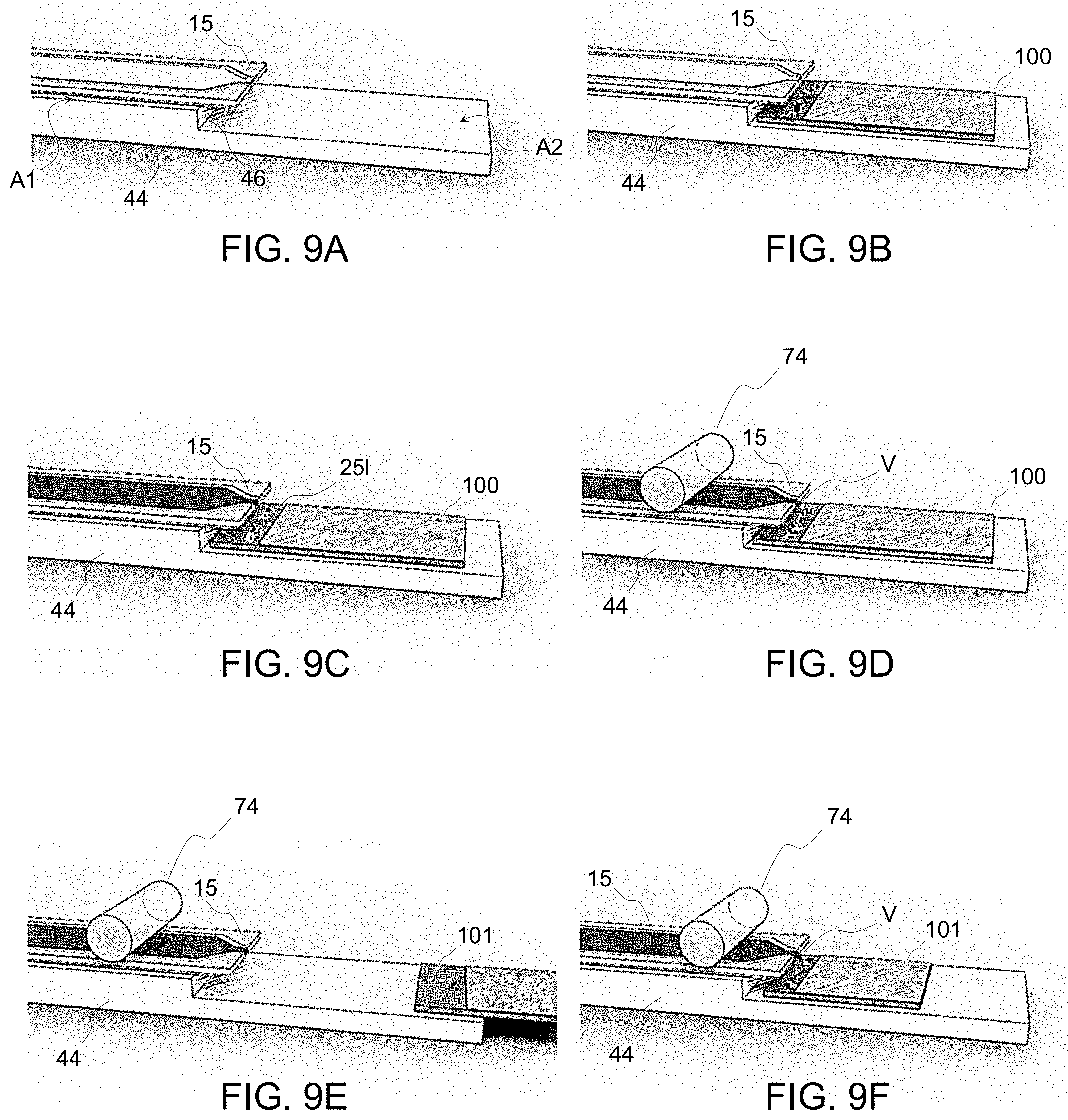 Patent US11781954 Figure 9 – Bridging liquid between microfluidic elements without closed channels