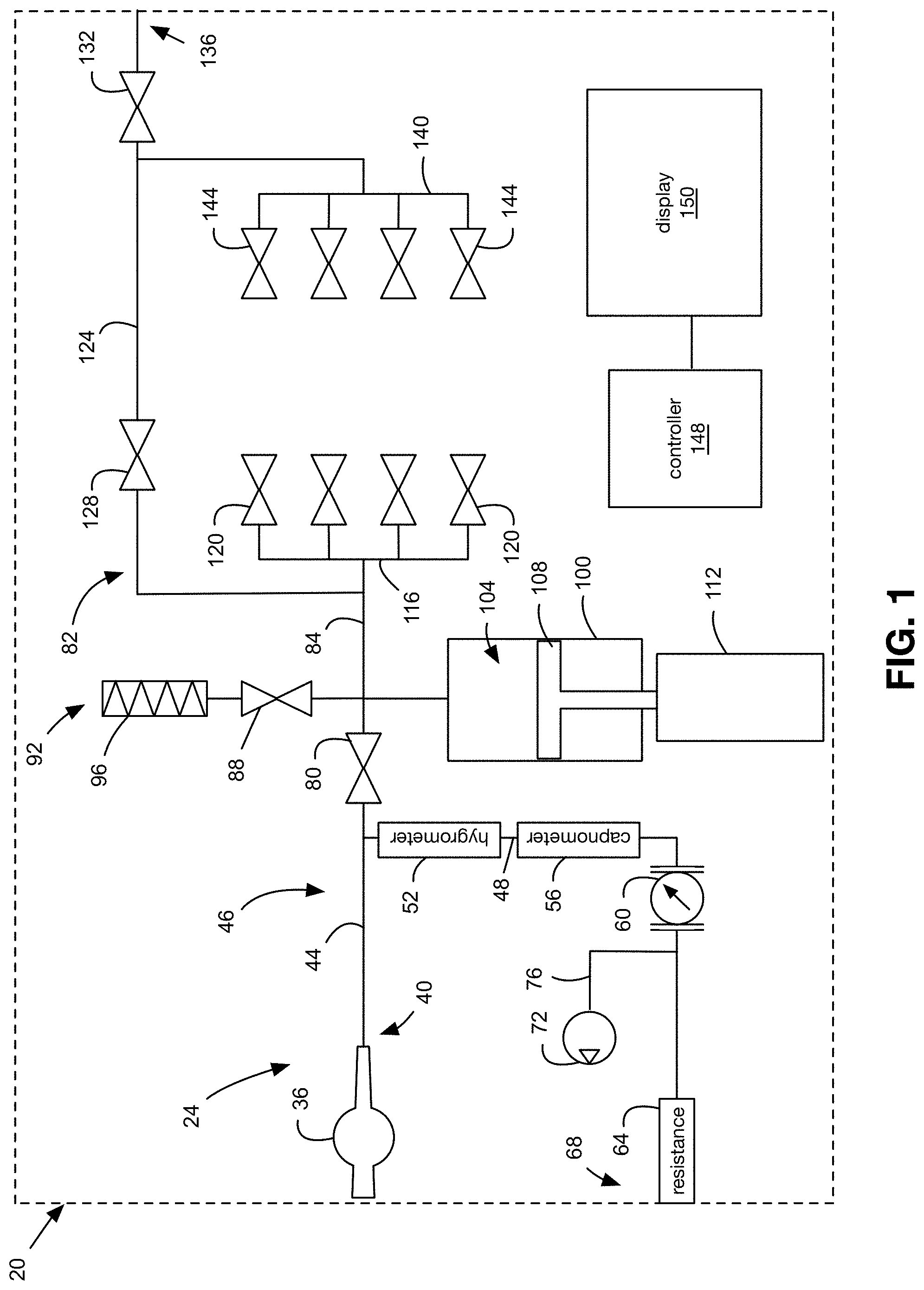 Patent US11782049 Figure 1 – Apparatus and method for collecting a breath sample using a container with controllable volume