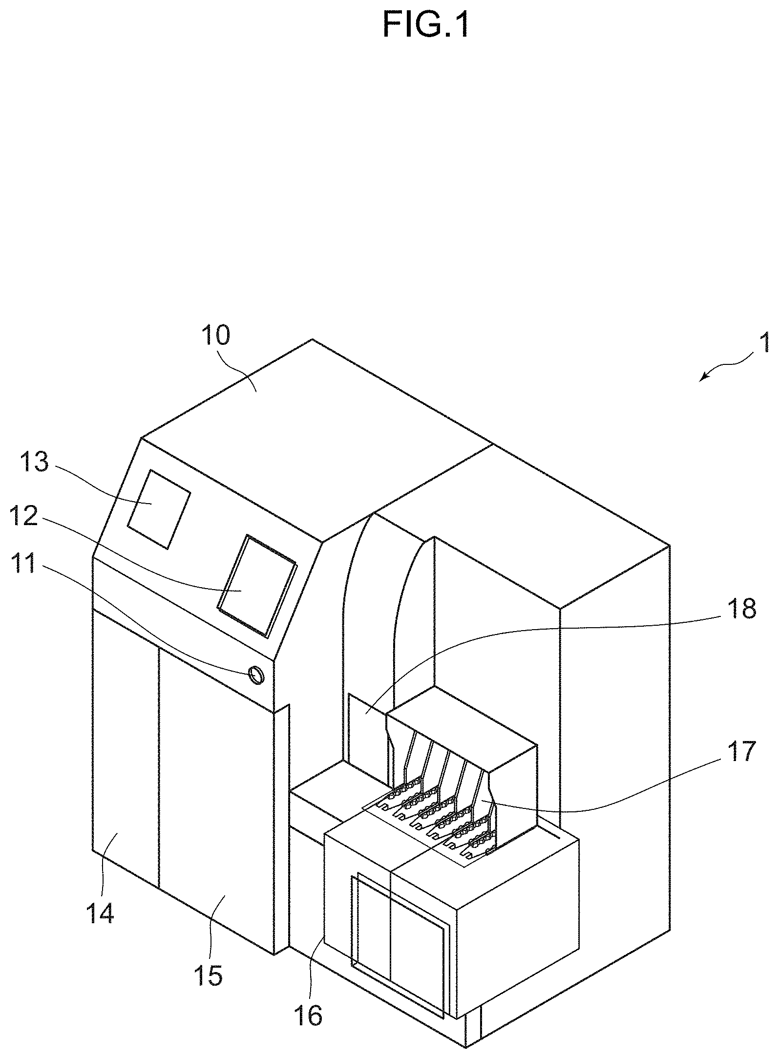 Patent US11782066 Figure 1 – Reagent storage device, reagent storage method, and shutter