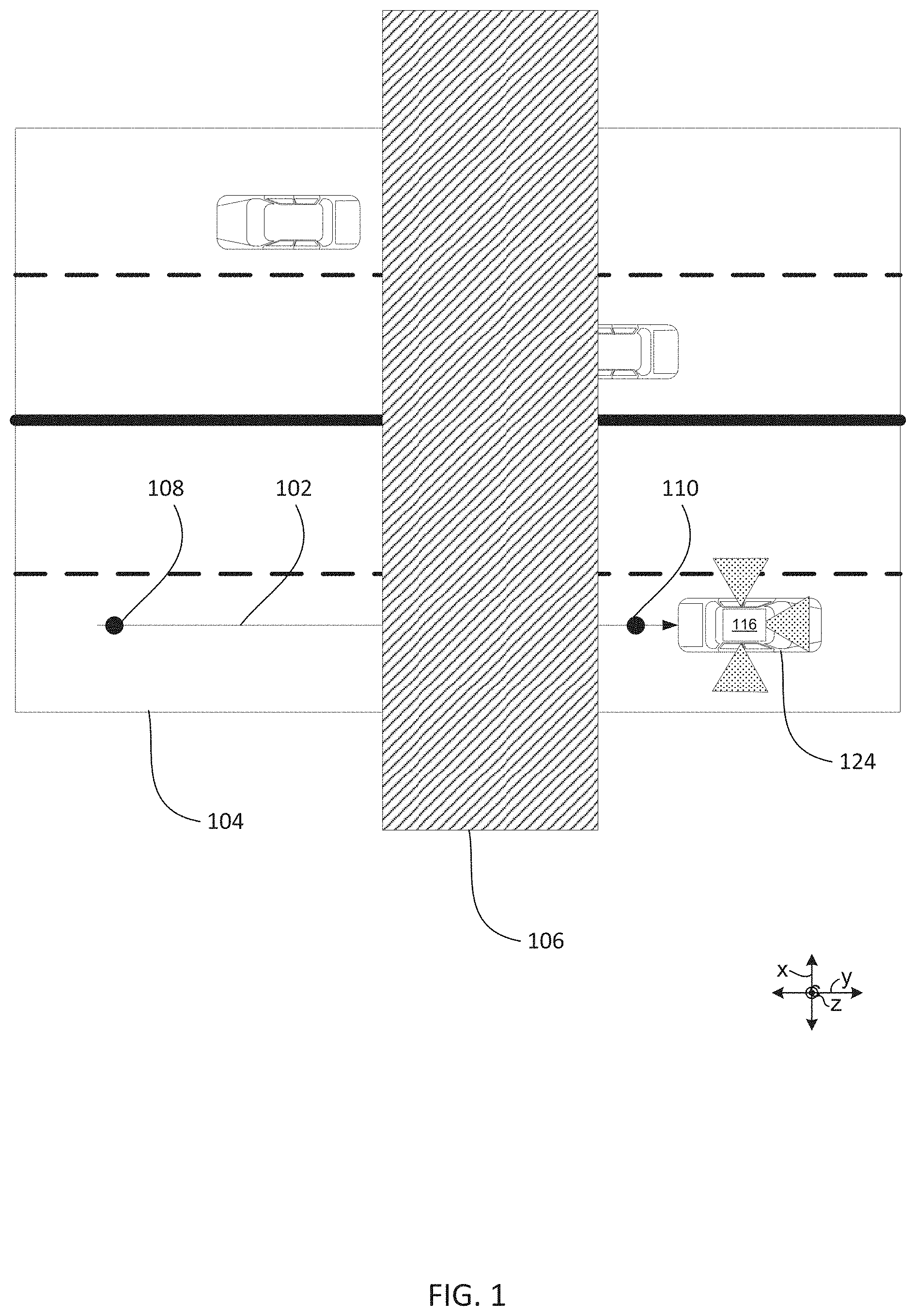 Patent US11782129 Figure 1 – Automatic detection of overhead obstructions