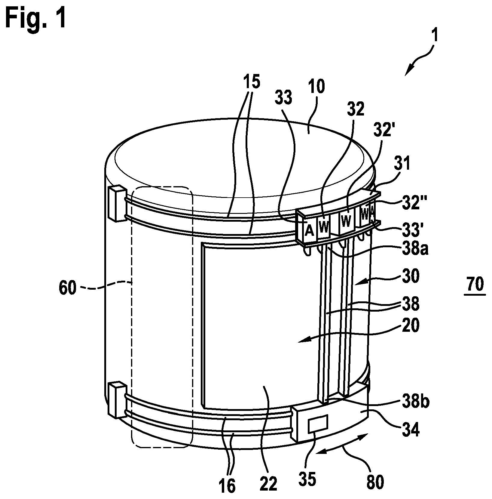 Patent US11782142 Figure 1 – Device designed to detect surroundings and method for cleaning a cover of a device of this type